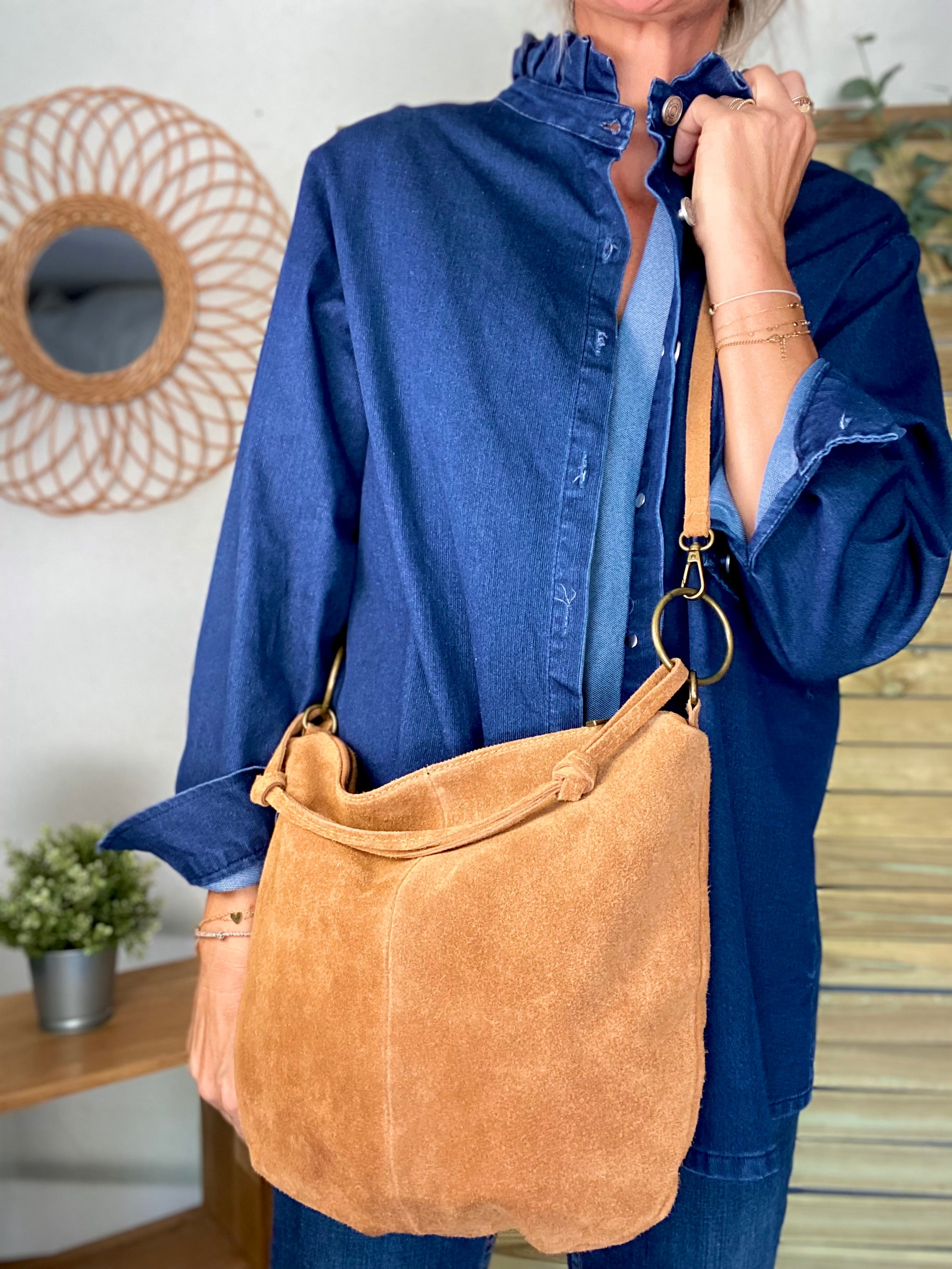 Sac en cuir daim SCOTT - Camel