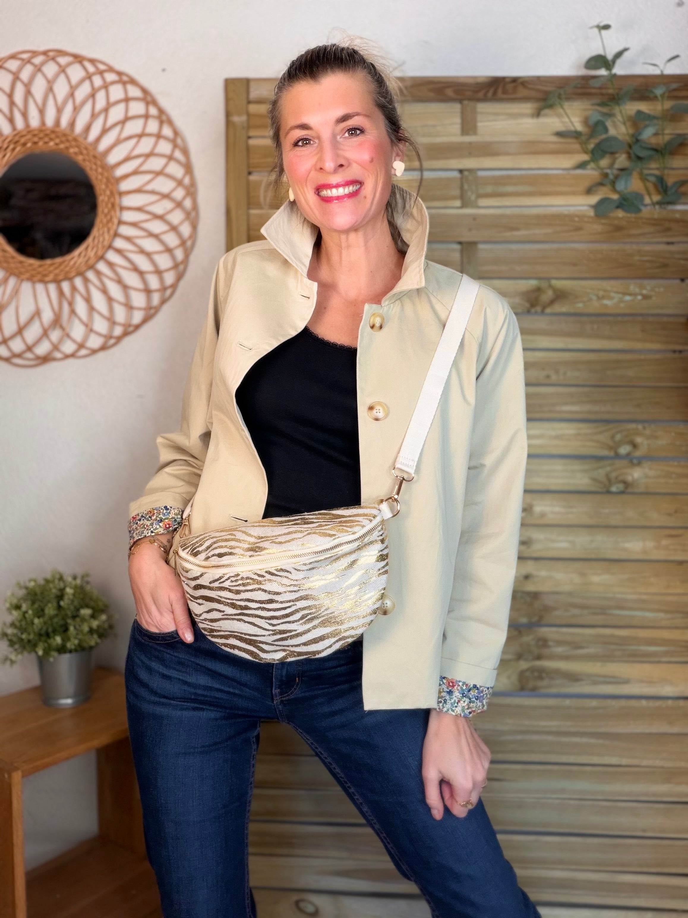 Veste Trench en coton beige avec Liberty - MARION (Taille 2 ans à la Taille L)