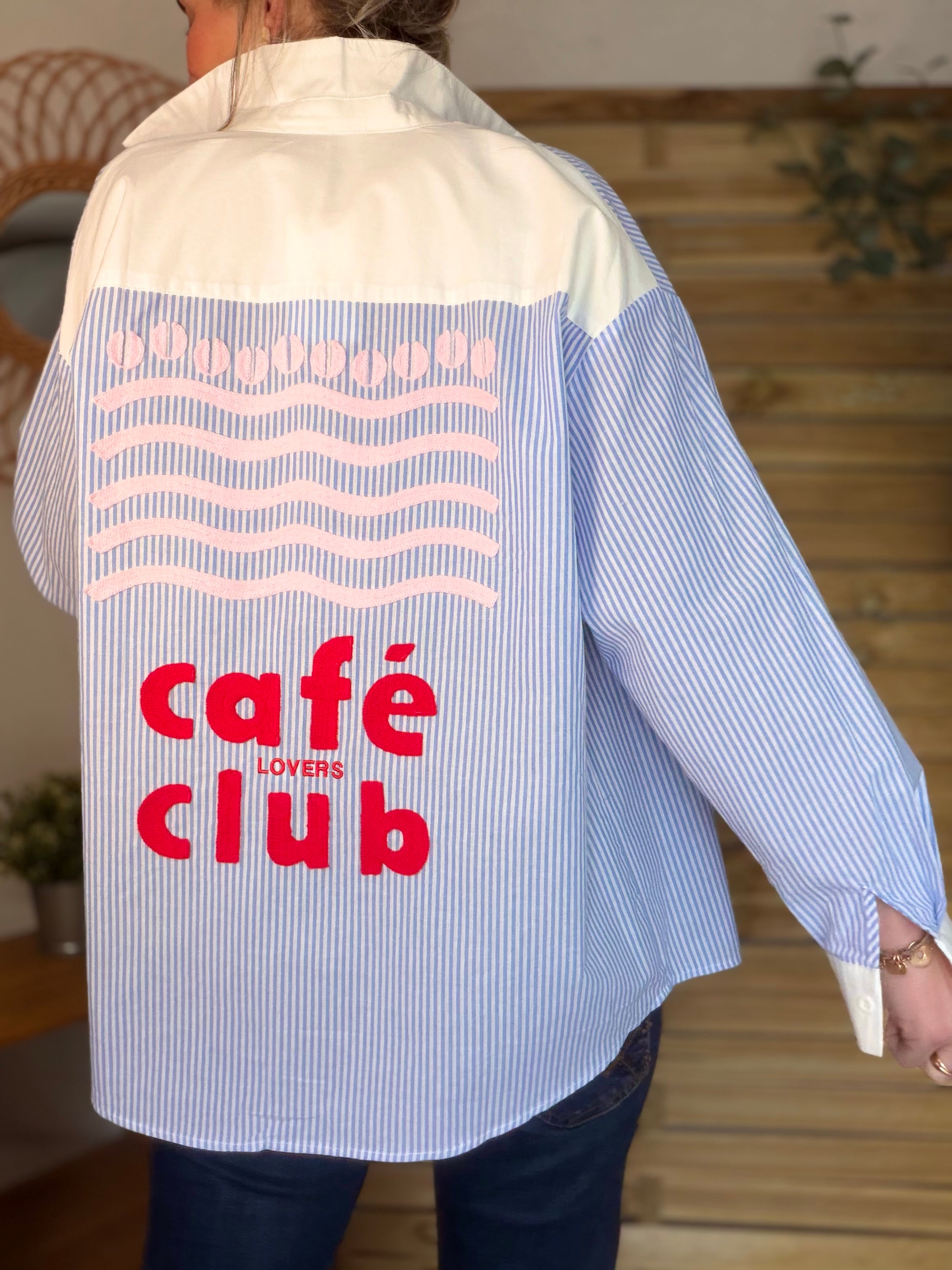 Chemise bleue rayée brodée CAFÉ LOVERS CLUB - ALIZÉE
