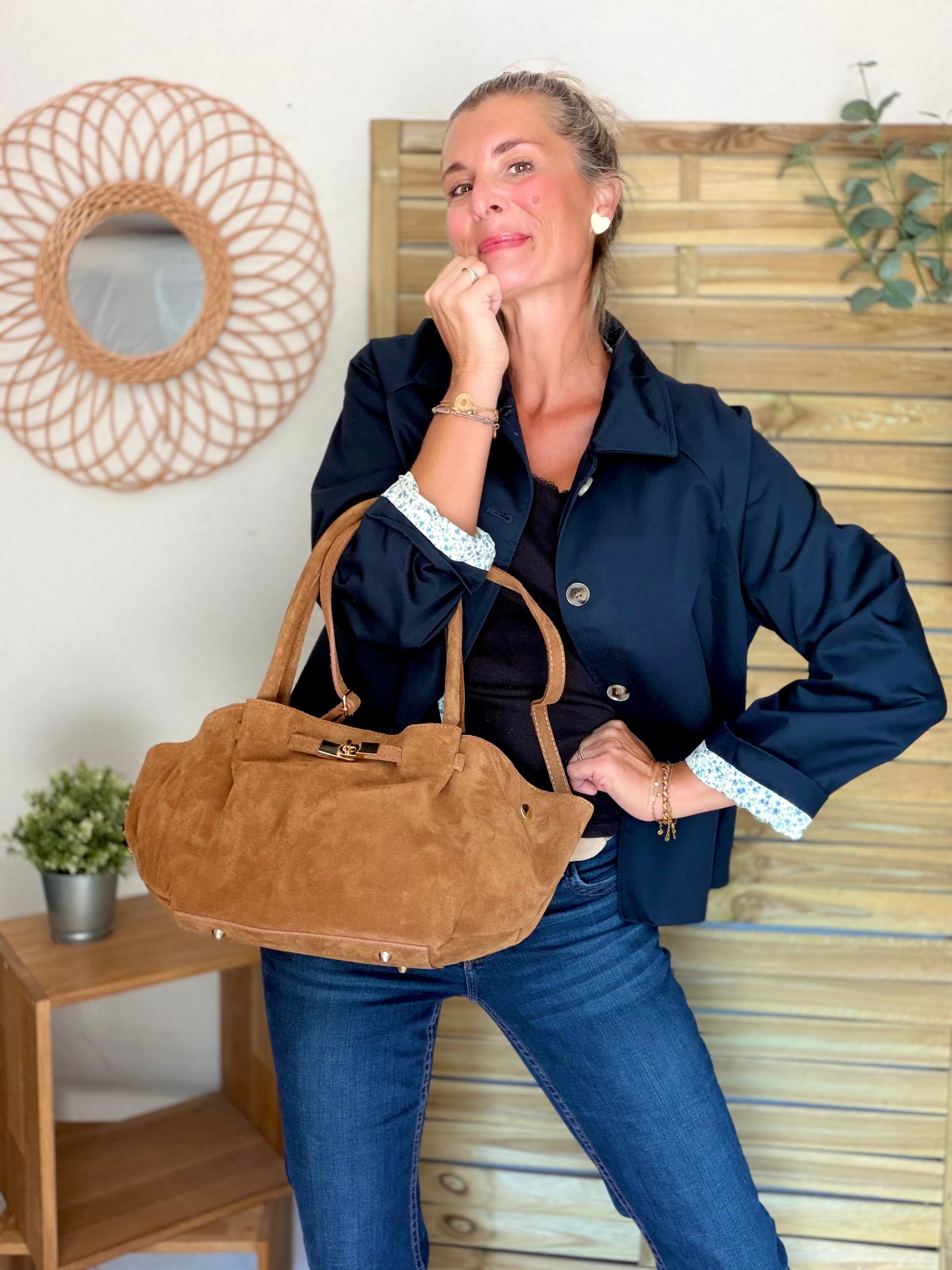 Sac cabas en cuir daim HANA - Camel