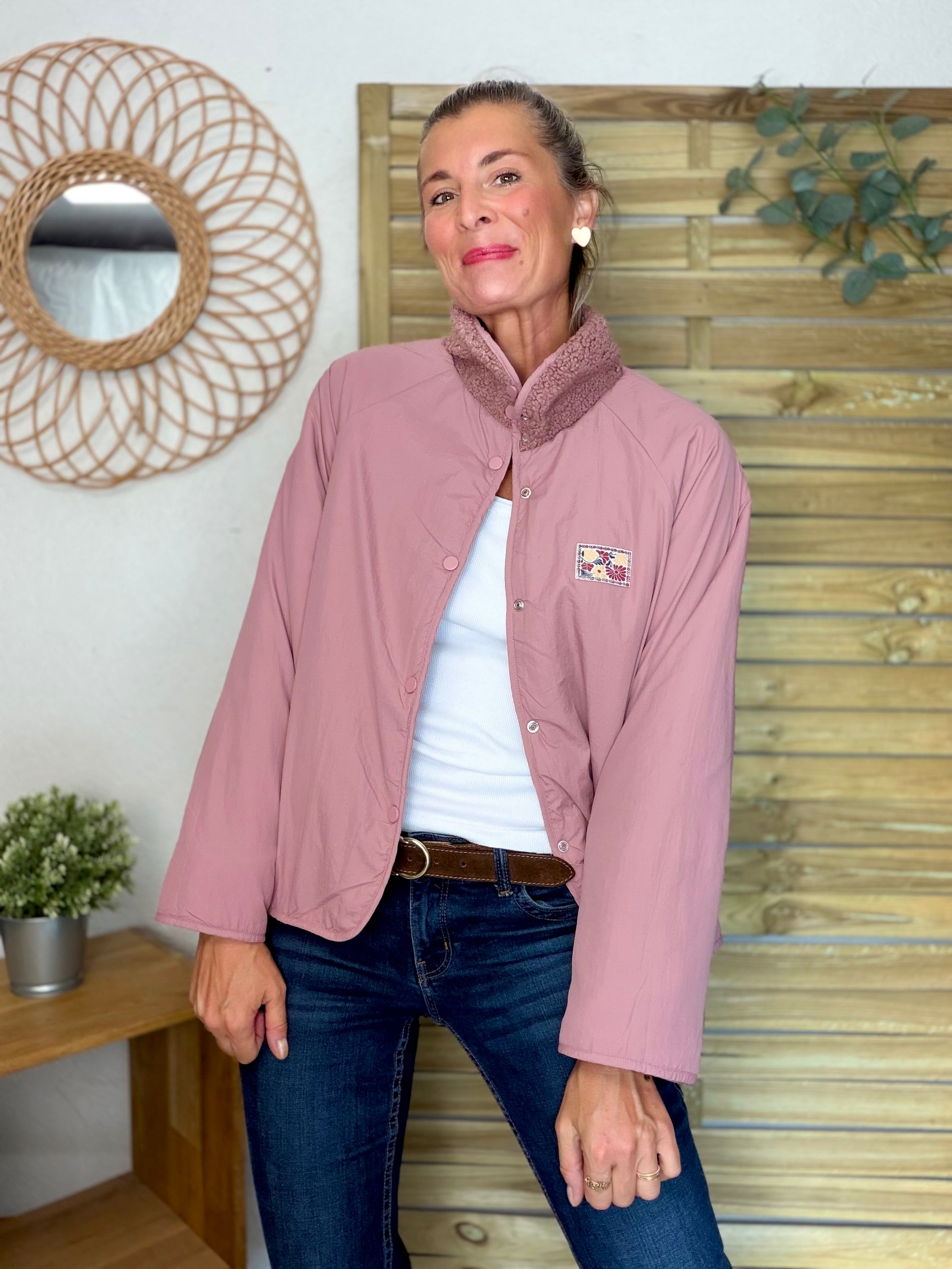 Veste matelassée réversible Sherpa AMÉLIE Vieux rose