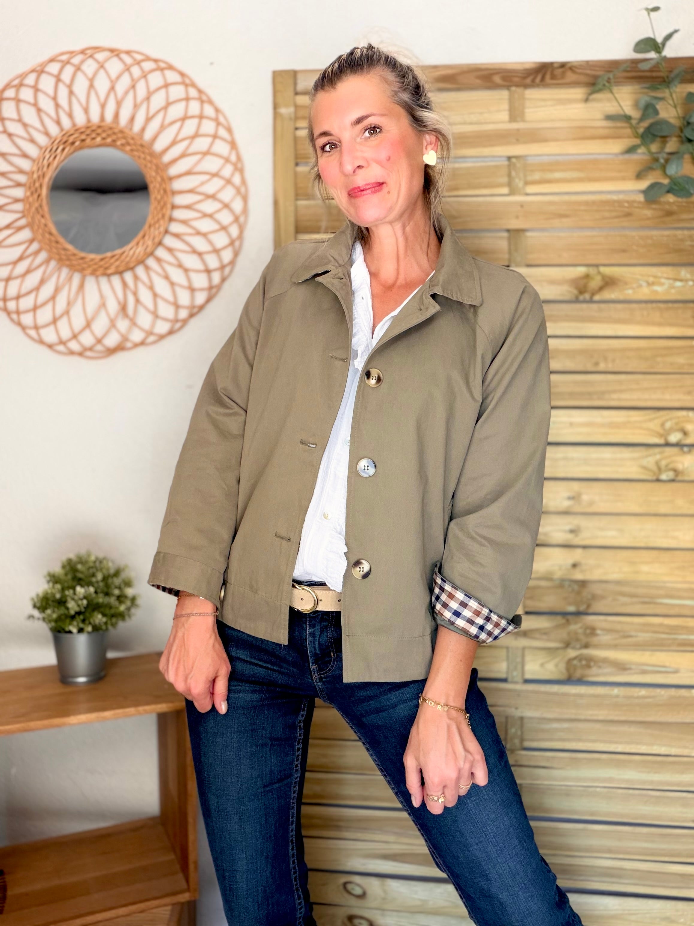 Veste Trench en coton avec carreaux - SOLÈNE Kaki