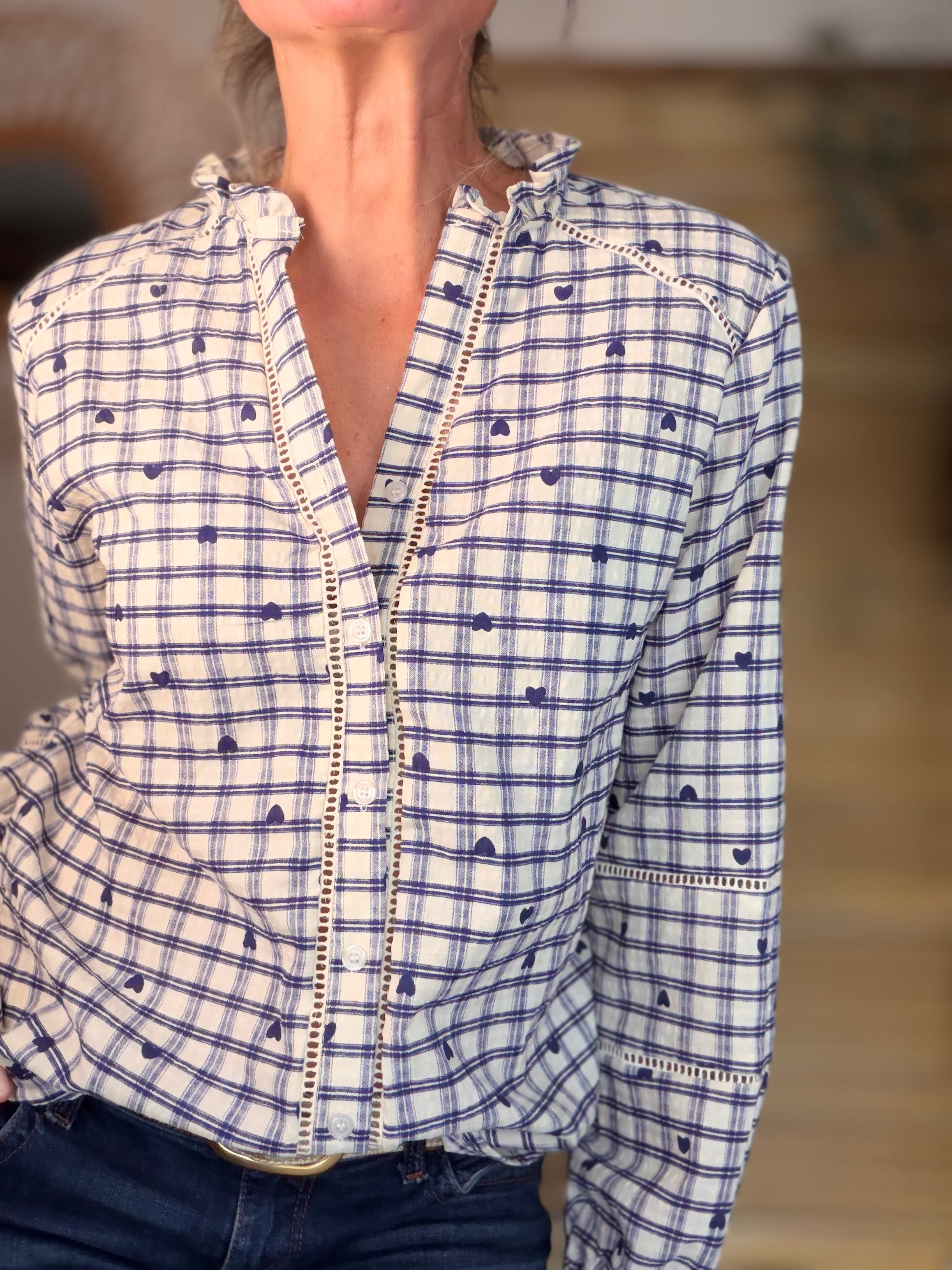 ⚡️ARRIVAGE - Blouse à carreaux et cœurs 💙 LYA bleue