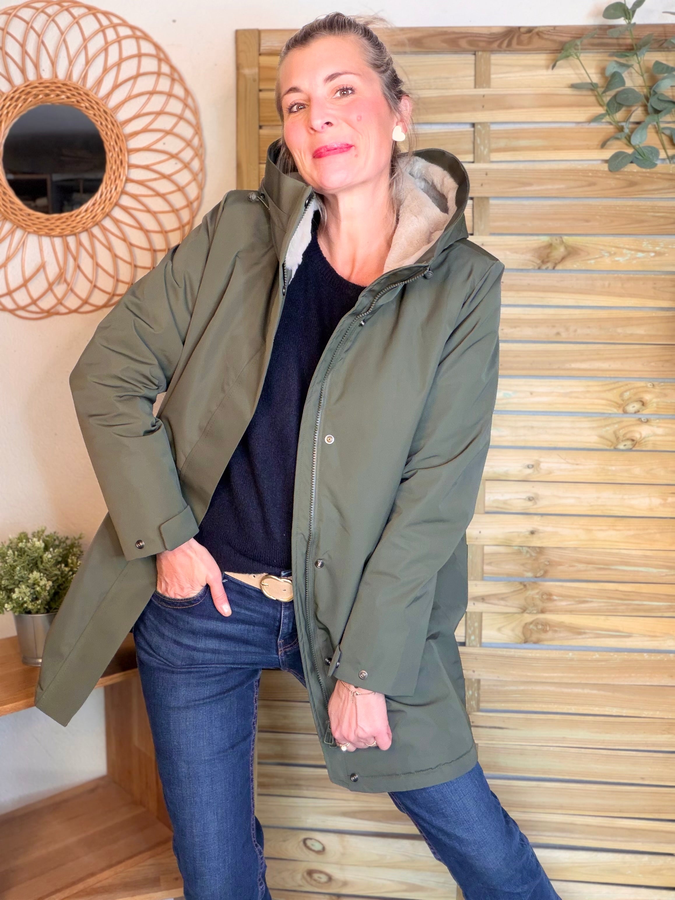 Parka fourrée imperméable AMBRE - Kaki / Beige - LAURA JO