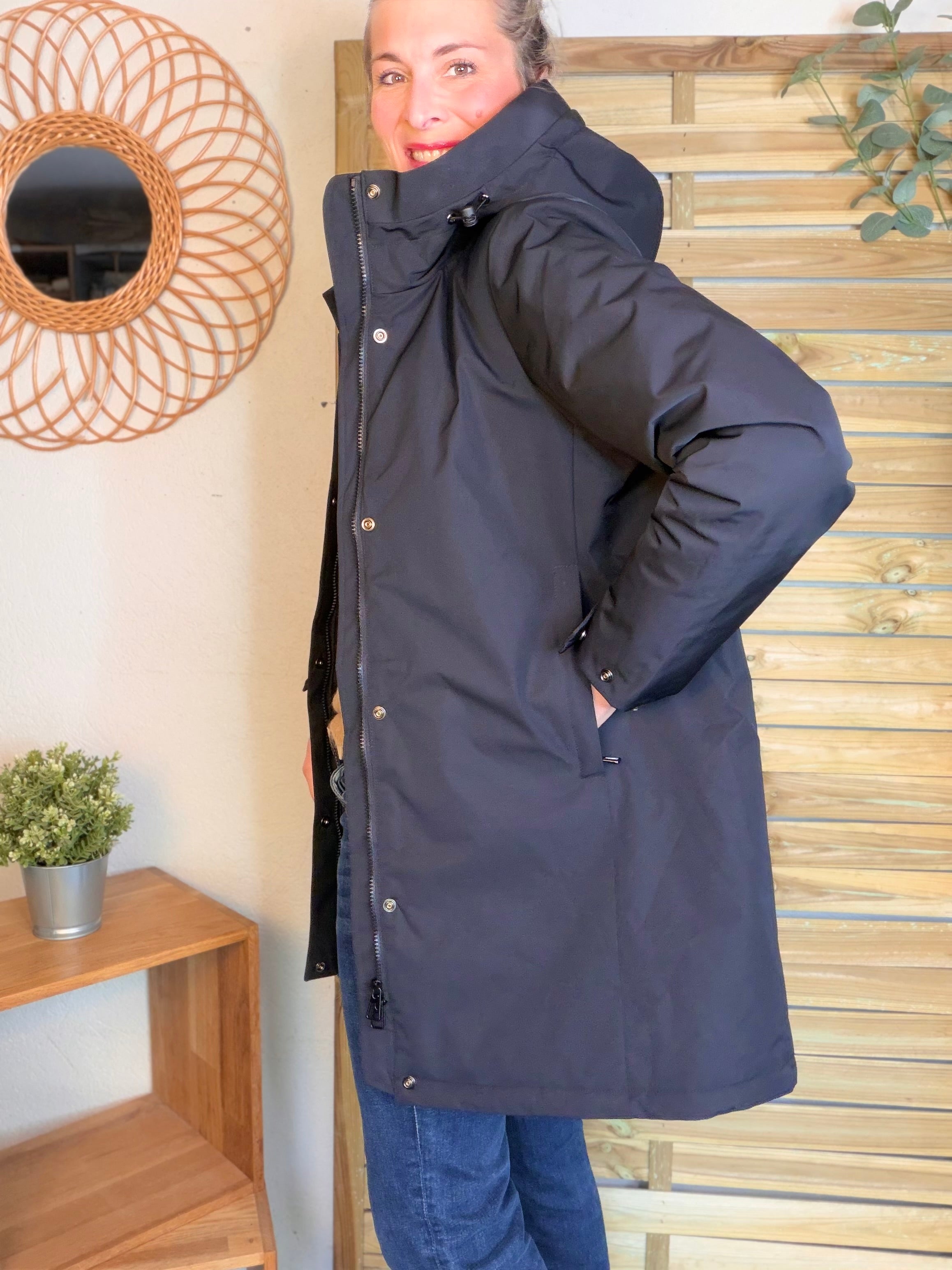 Parka fourrée imperméable AMBRE - Noir / Camel - LAURA JO