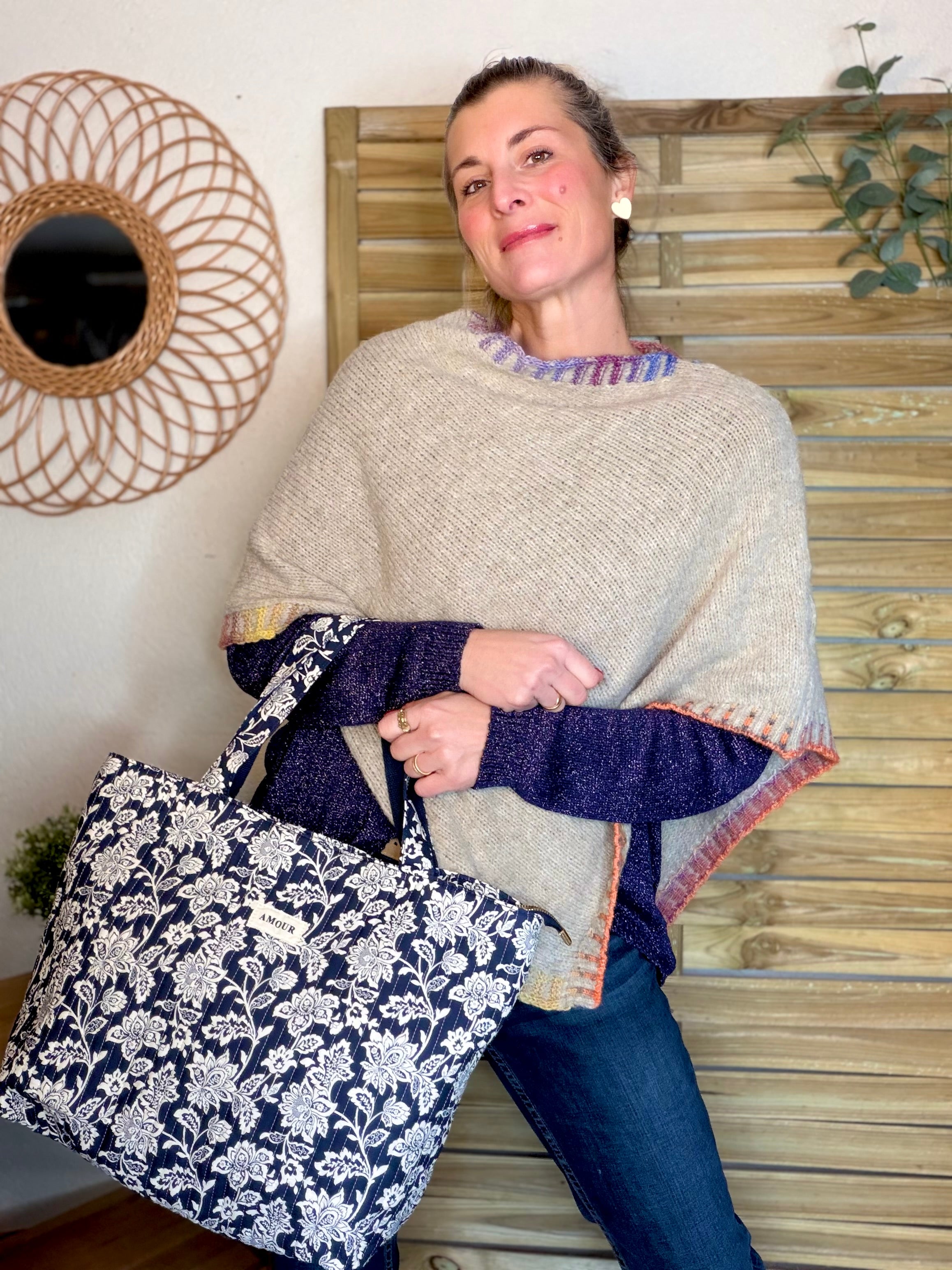 Sac cabas imprimé PIERCE - fleuri marine