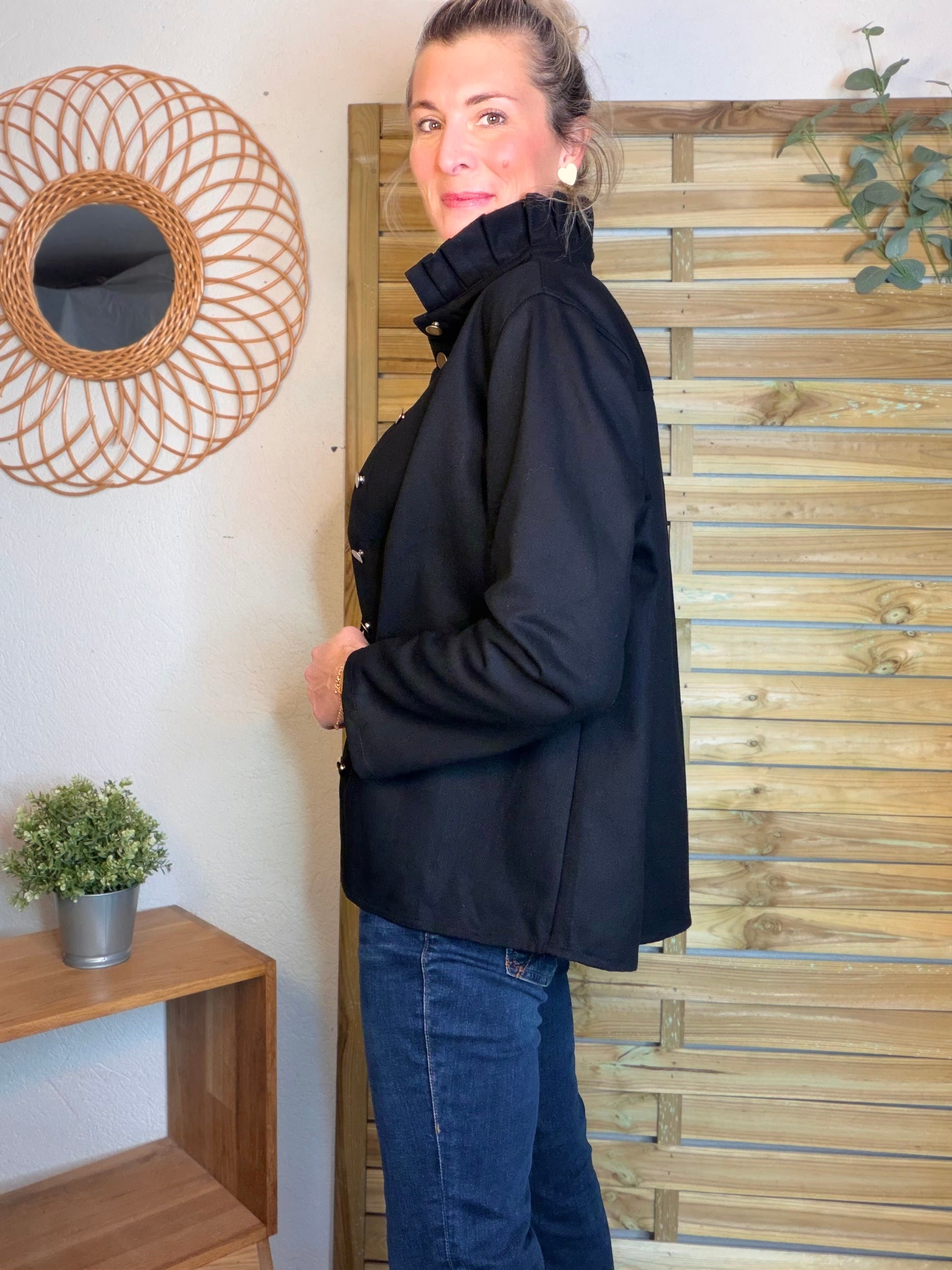 ⚡️ ARRIVAGE - Veste / Chemise en coton, col victorien volanté Beige taupe HILLARY - Noir