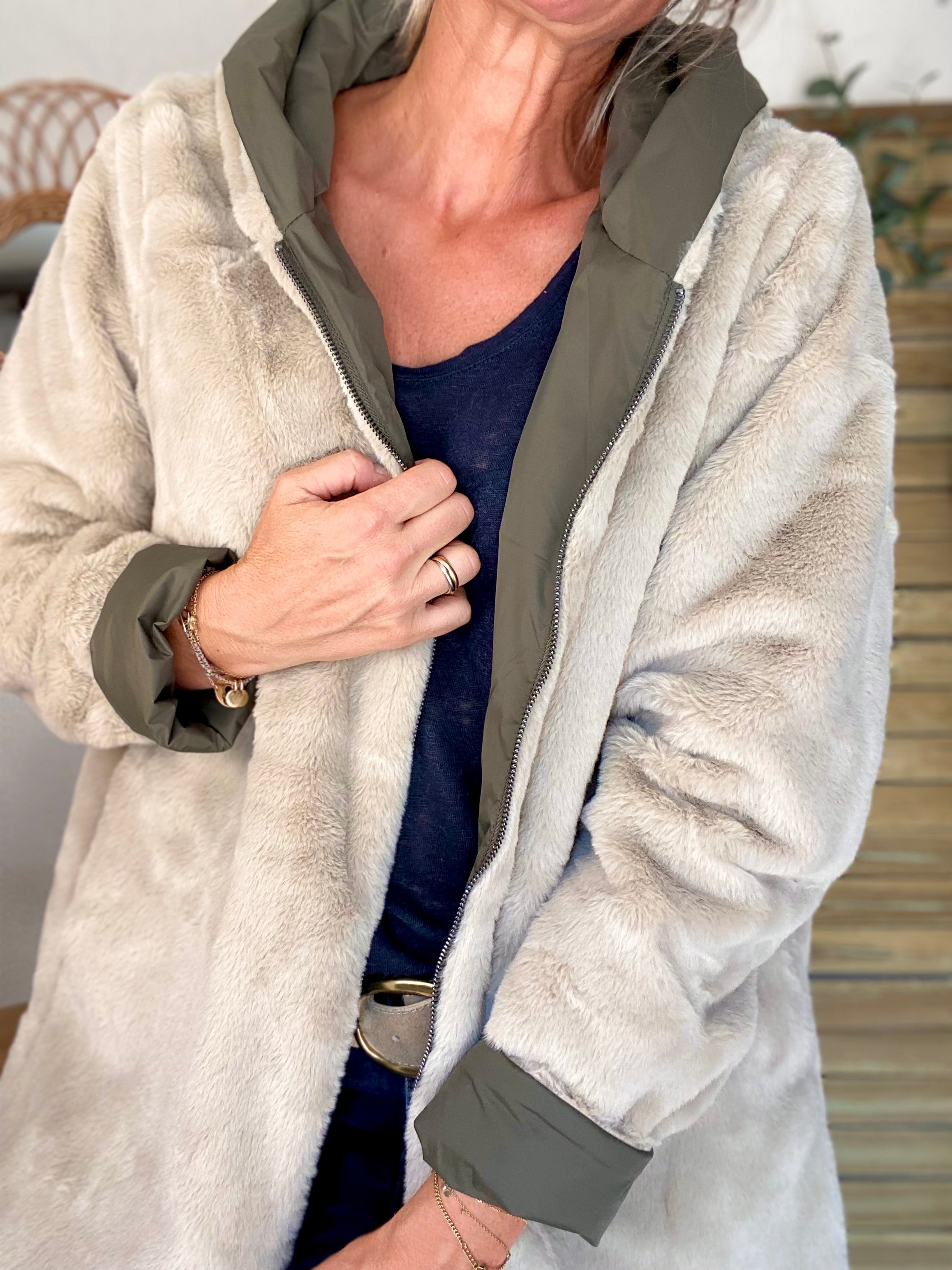Parka Imperméable réversible fourrée Kaki / Beige ALIX - LAURA JO