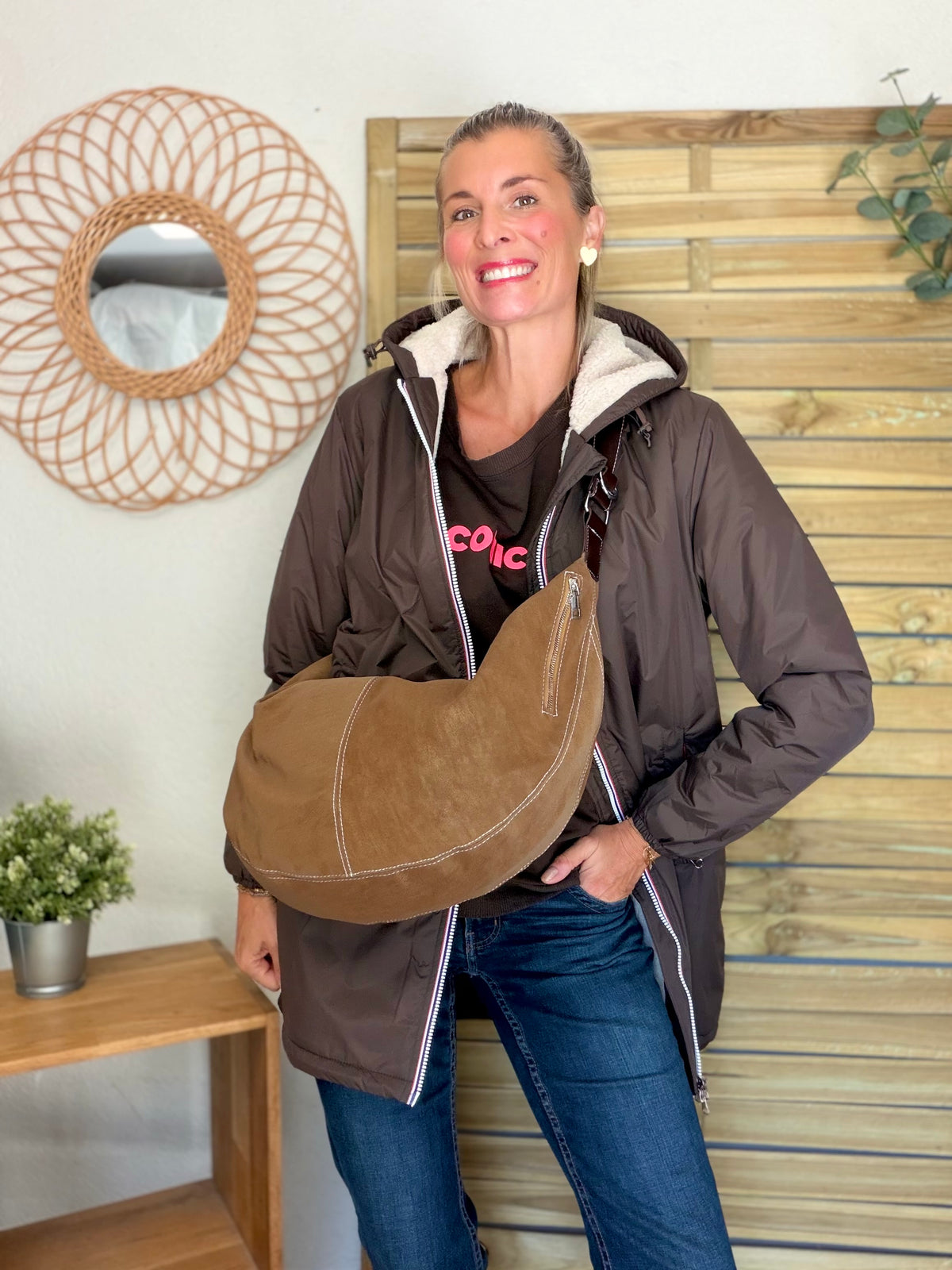 LAURA JO - Parka Imperméable LOUISE LONG Sherpa écru - Chocolat