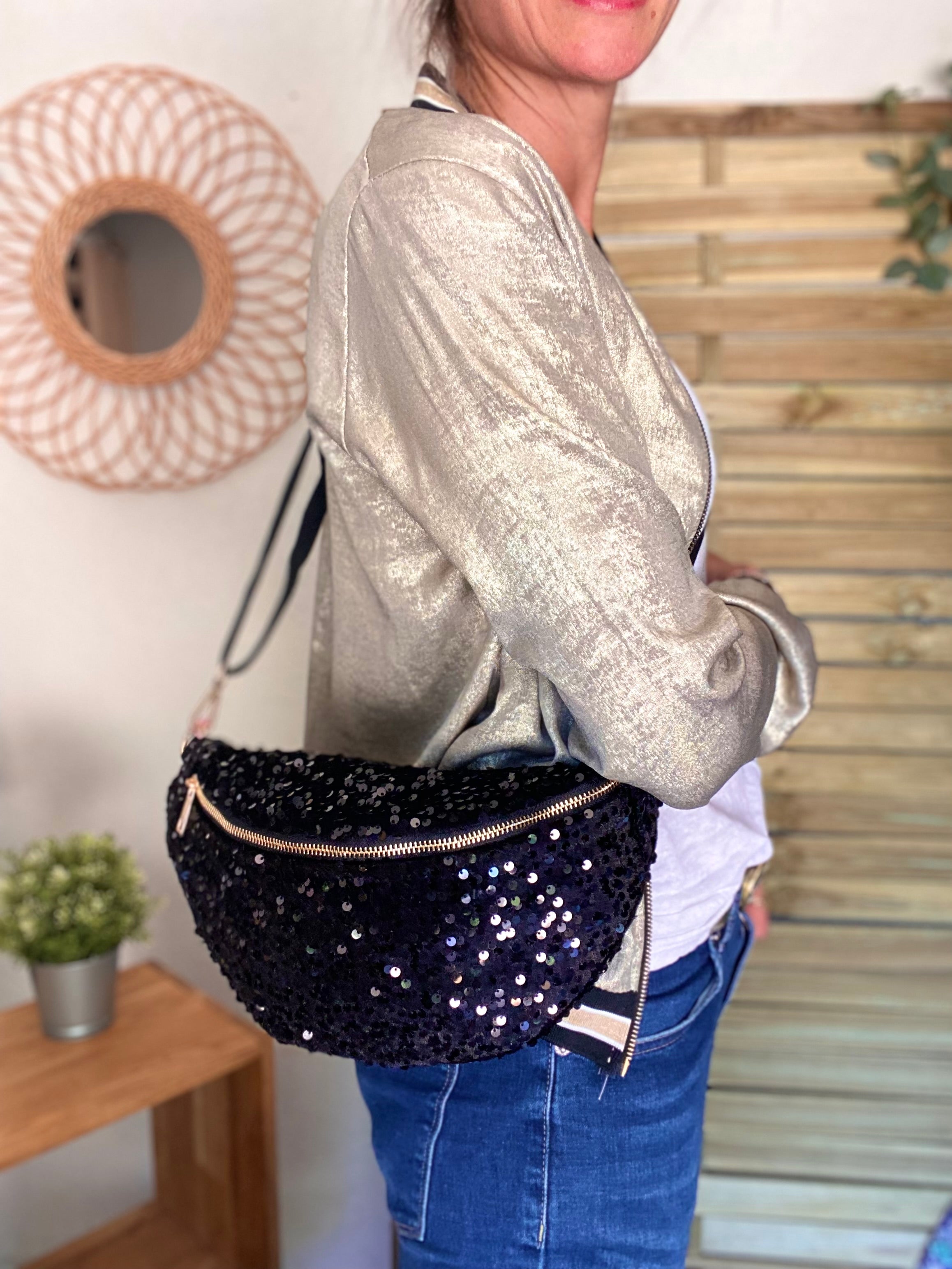 Sac banane L velours à sequins Ciao Boum- TAYLOR - Noir