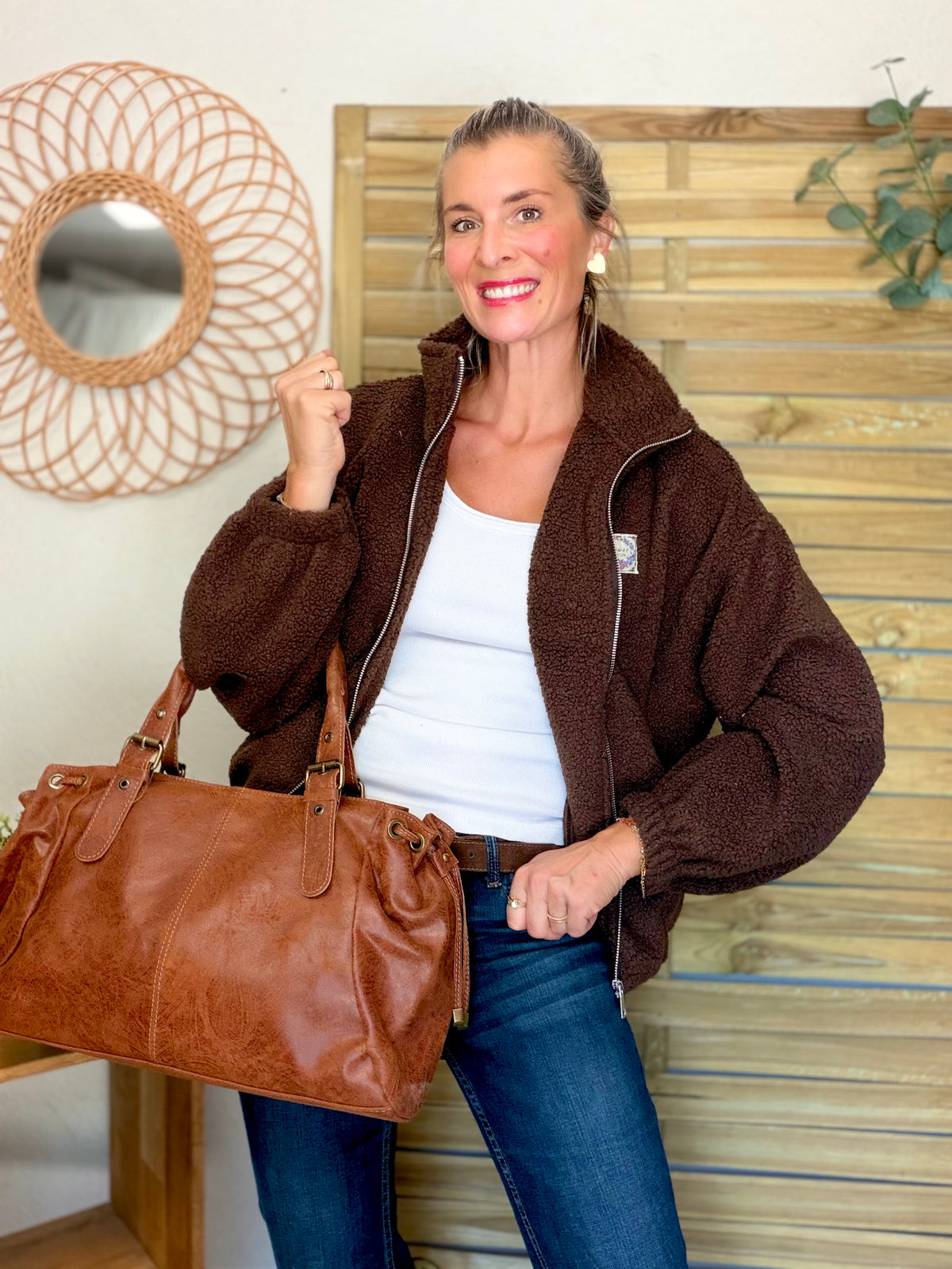 Veste Sherpa zippée LÉONIE Chocolat