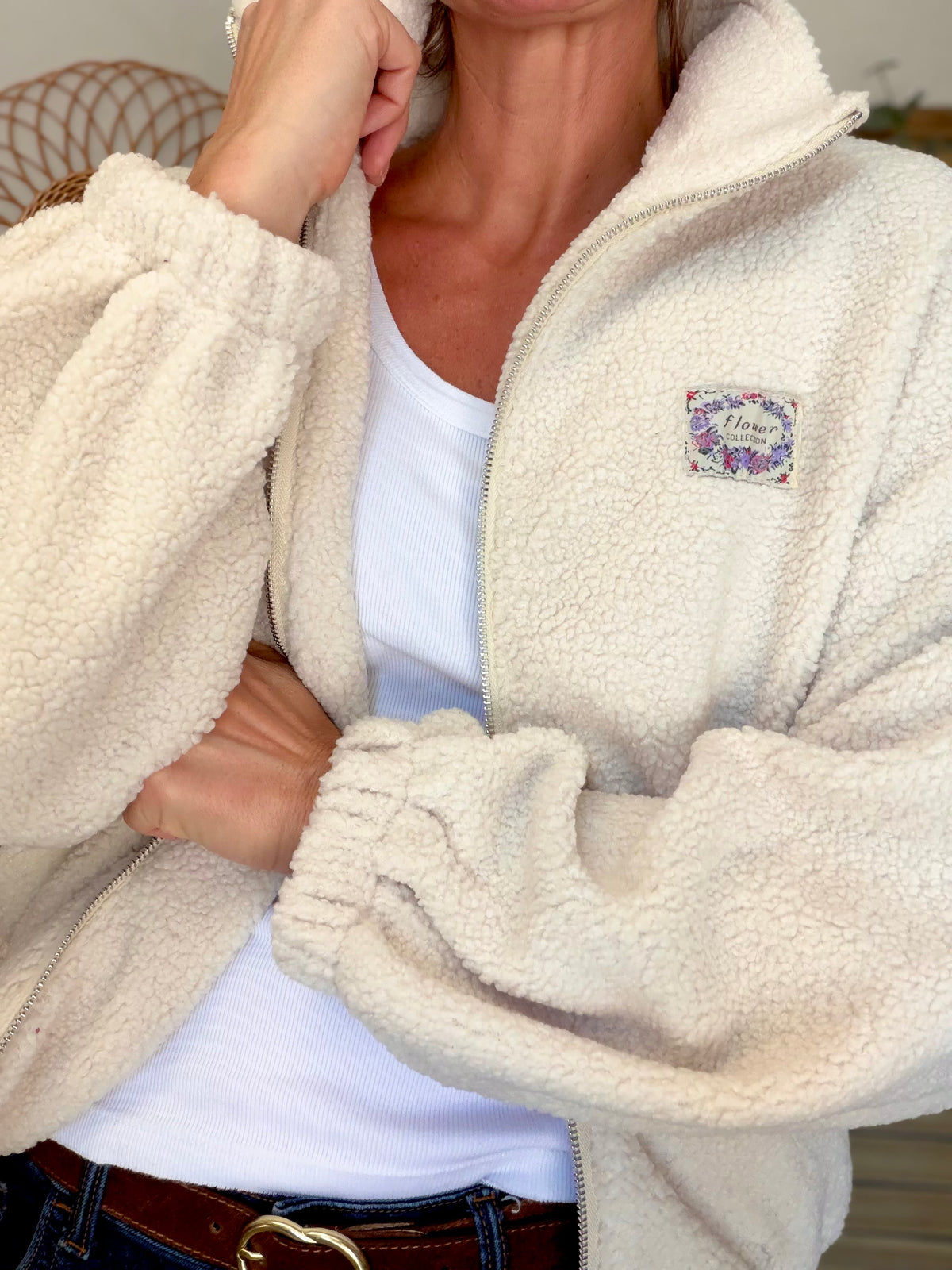 Veste Sherpa zippée LÉONIE Écru