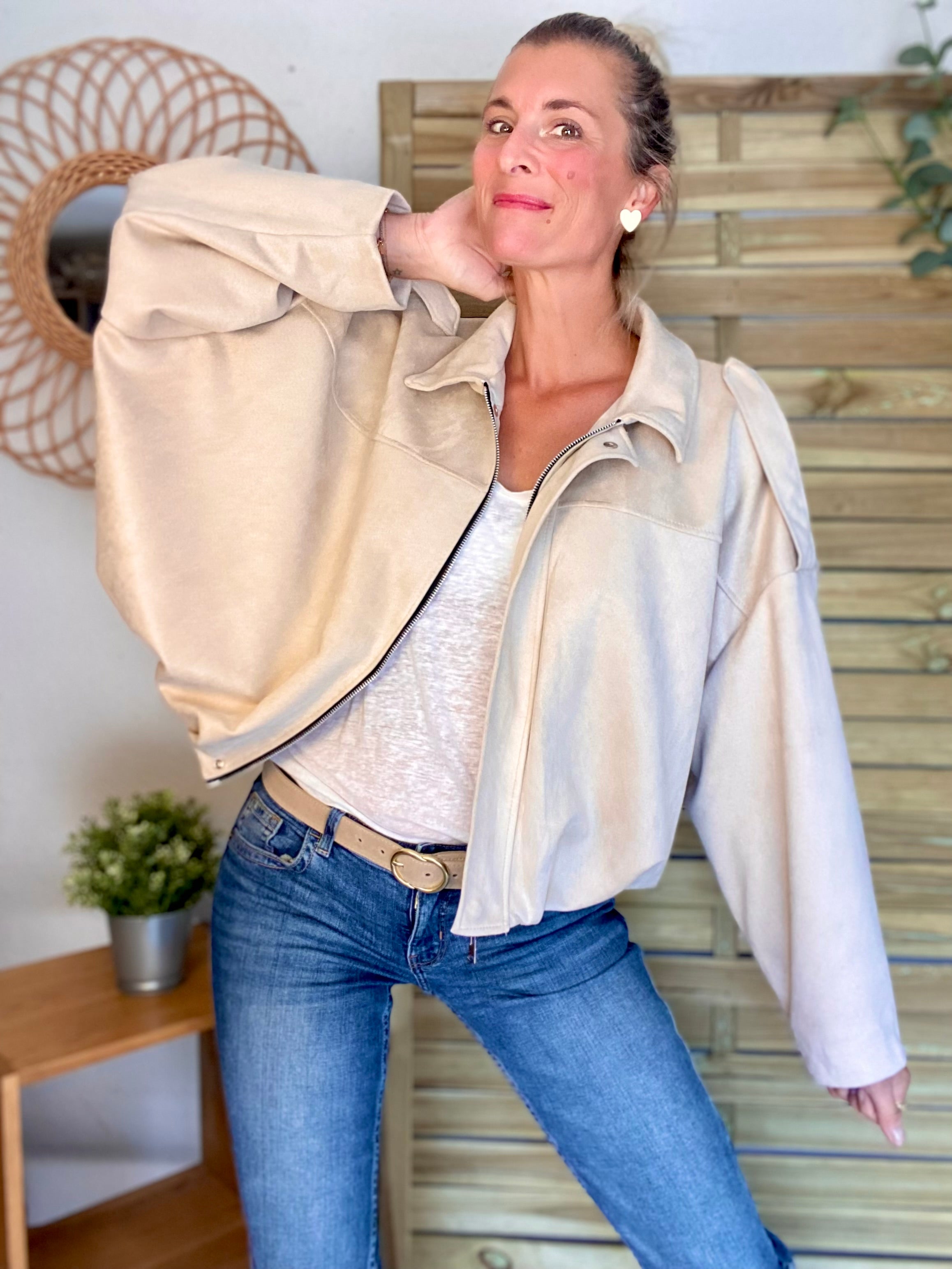 Veste oversize en suédine ISAAC - Beige clair