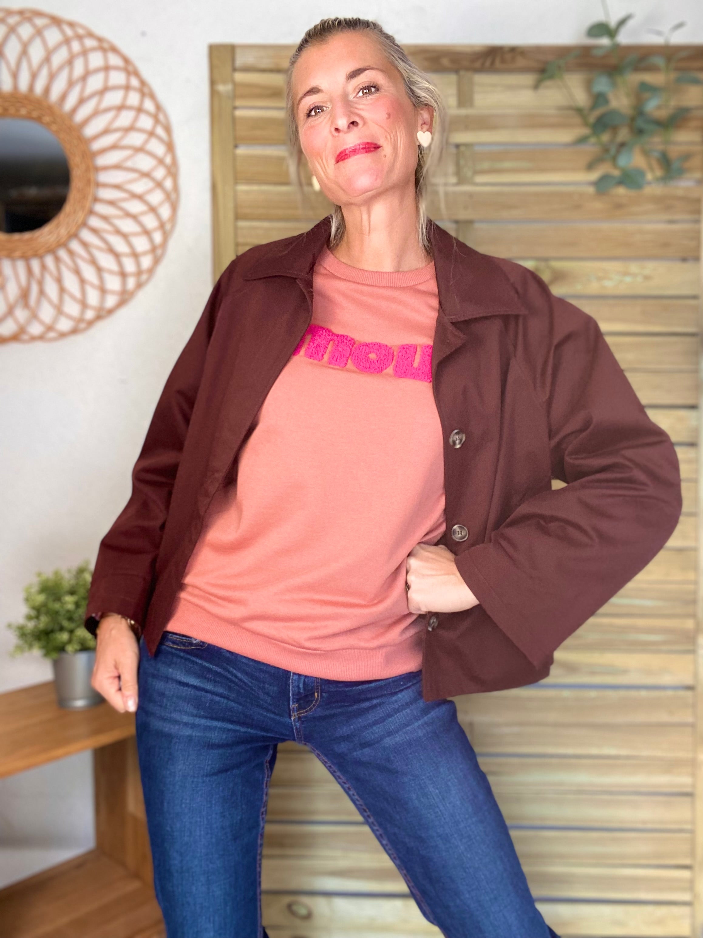 Sweat amour DORIA - Vieux rose / Fuschia