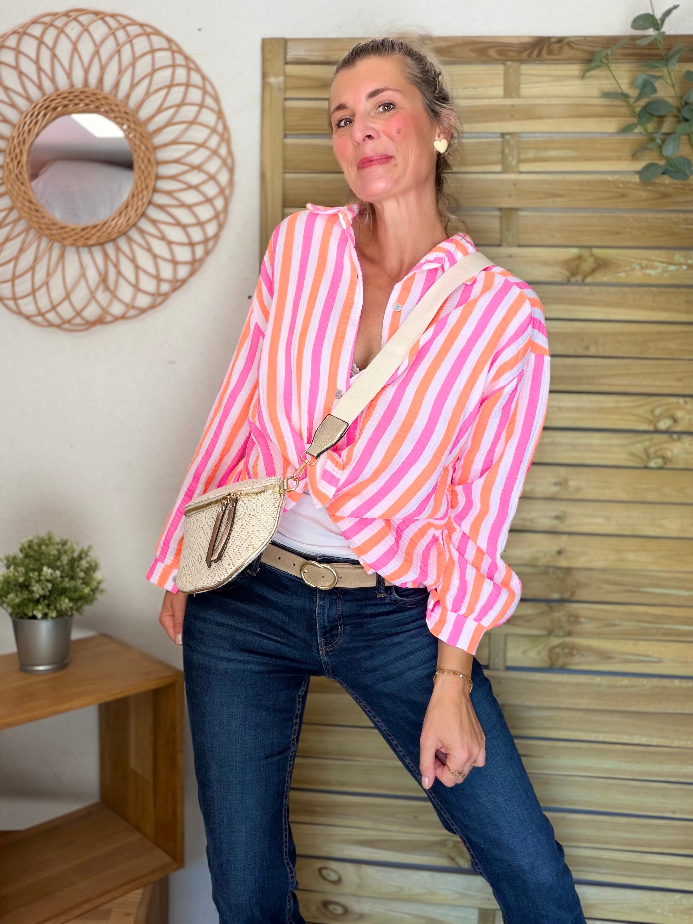 Sac banane tressée beige et doré - FANNY