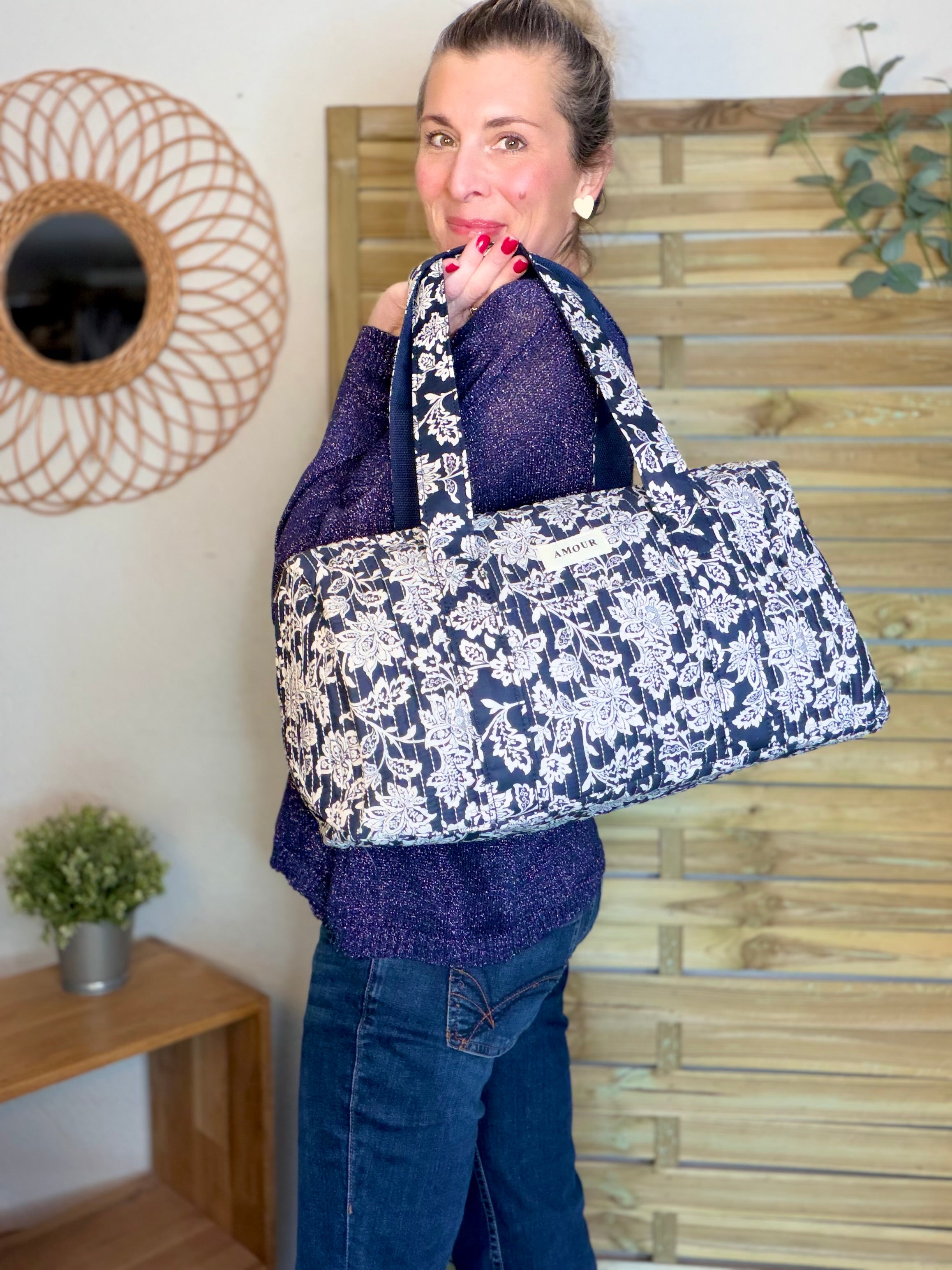 Sac polochon imprimé TARA - Fleuri Marine