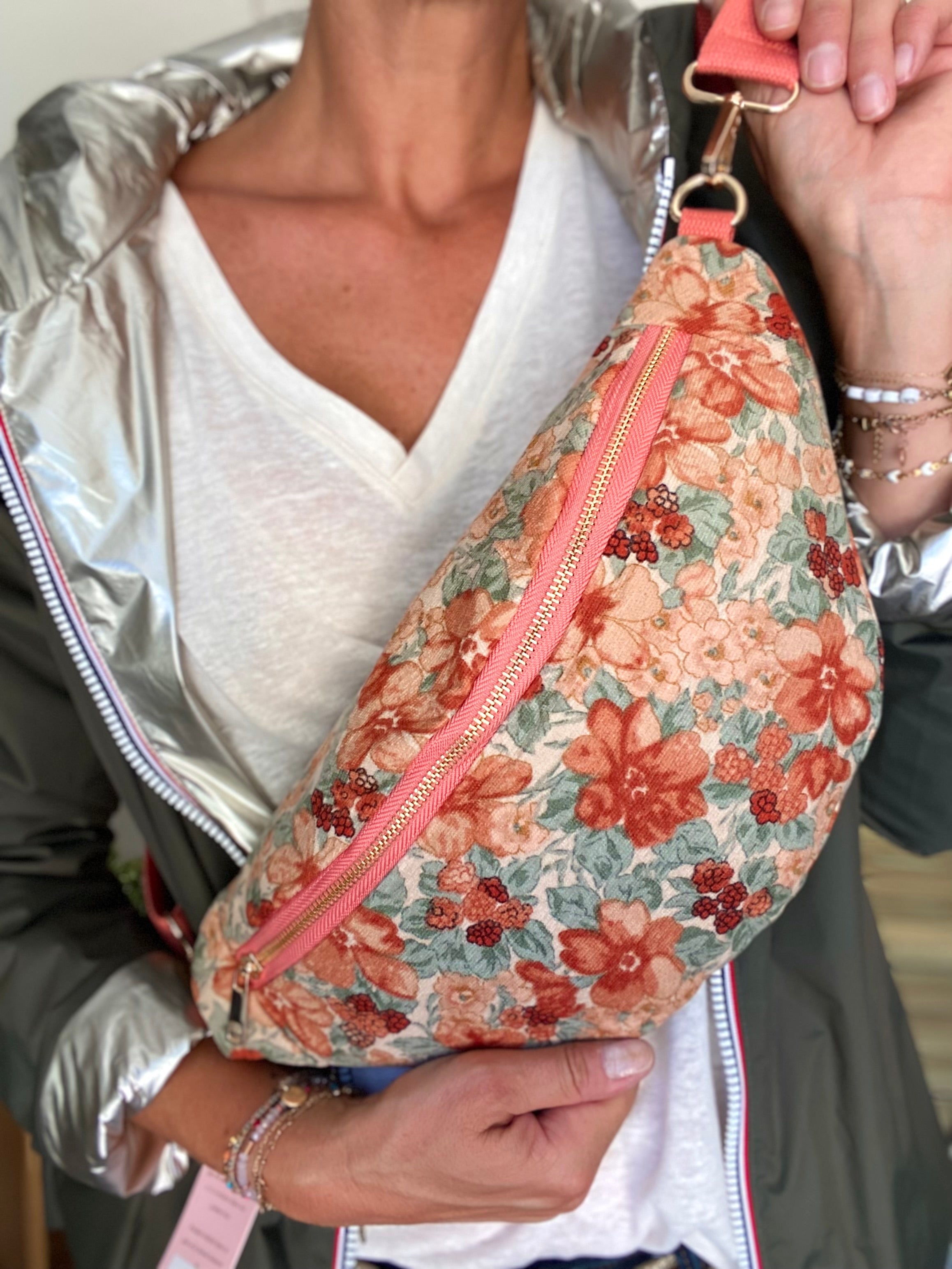 Sac banane XL Ciao Boum - IVY - Fleuri corail (20 coloris)