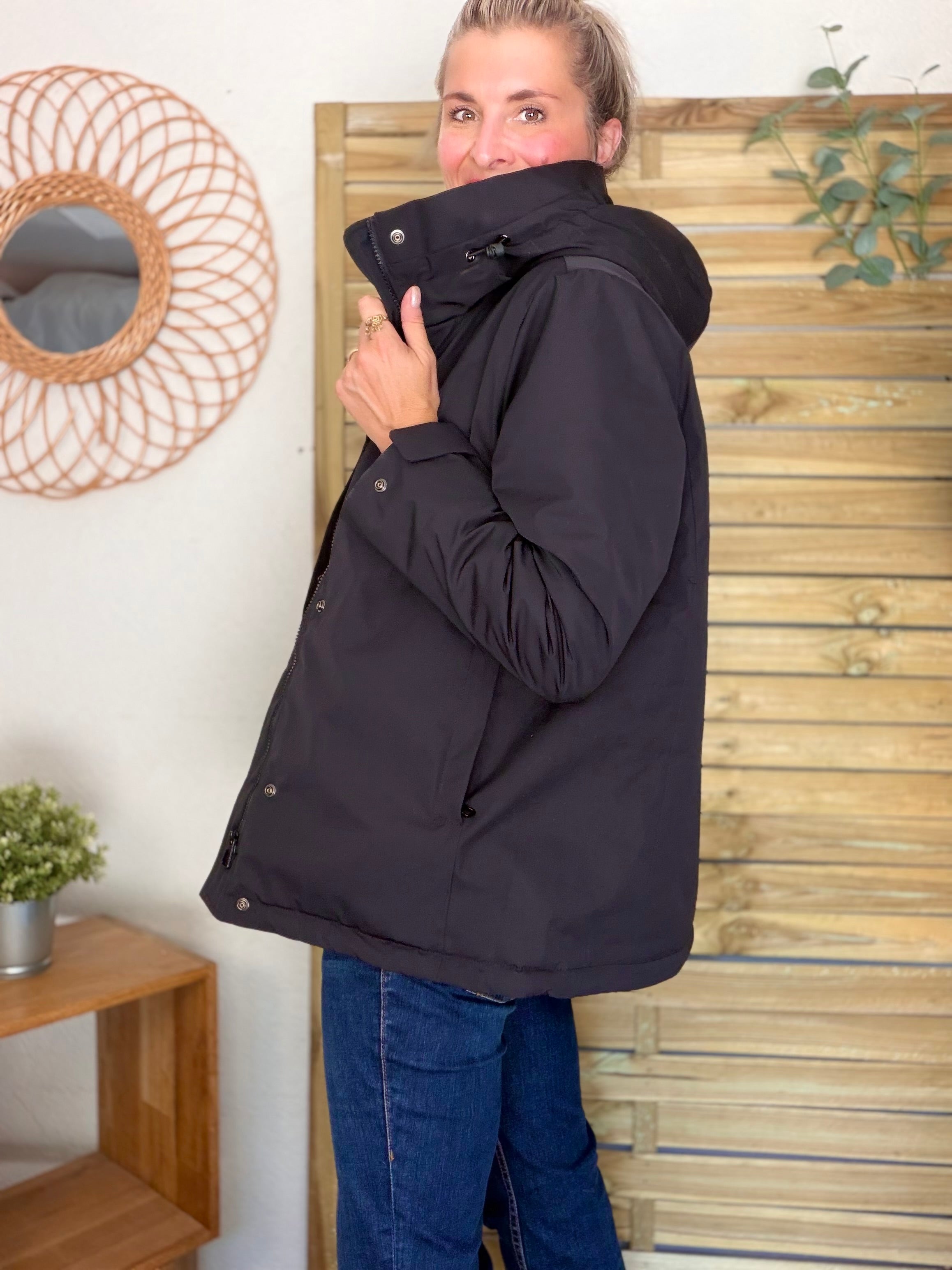 LAURA JO - Parka fourrée imperméable AMBRE MI-LONG - Noir / Camel
