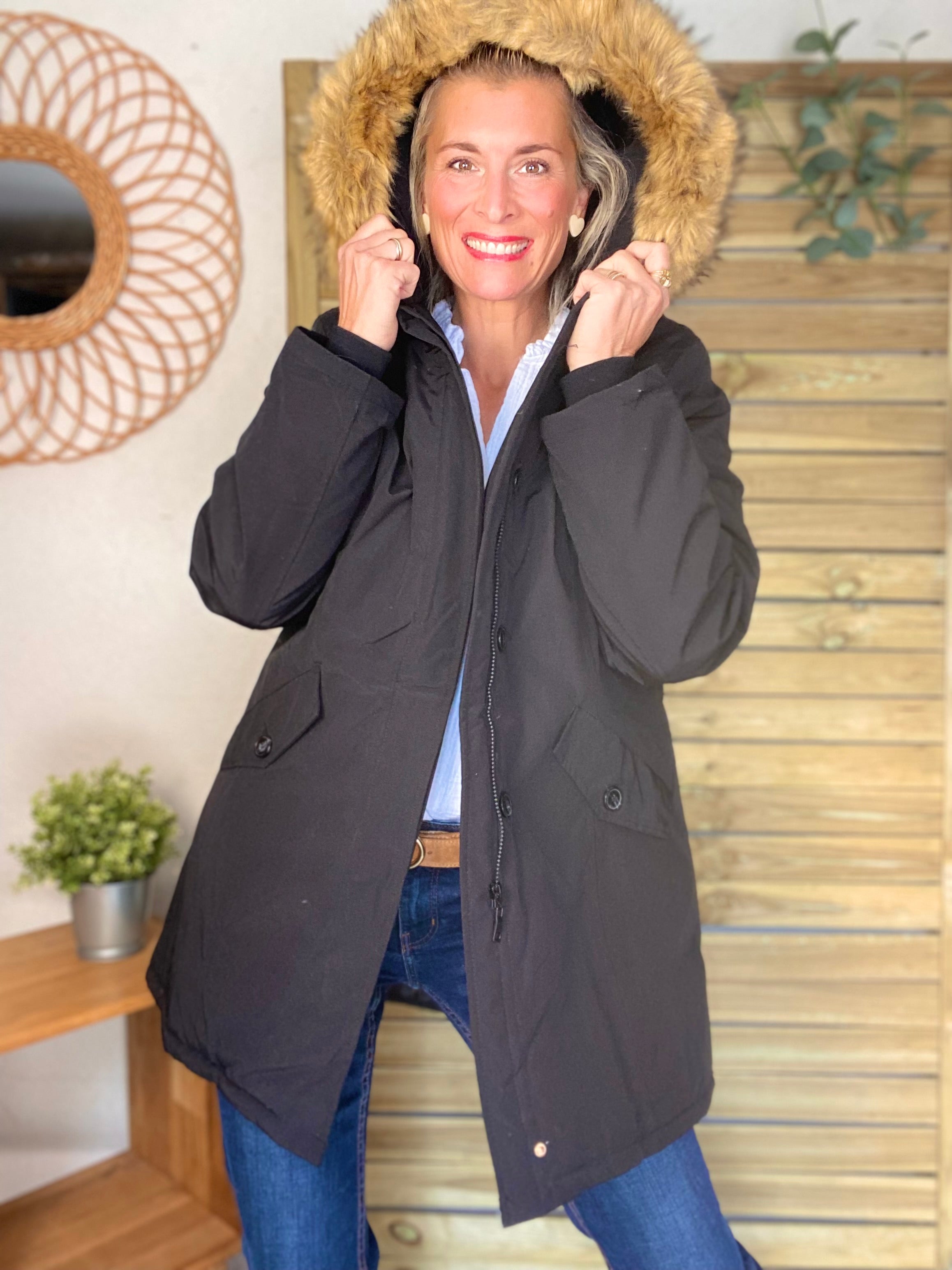 ⚡️ PÉPITES FRIDAY - Parka rembourrée déperlante noir, capuche col fourrure amovible - CHEYENNE