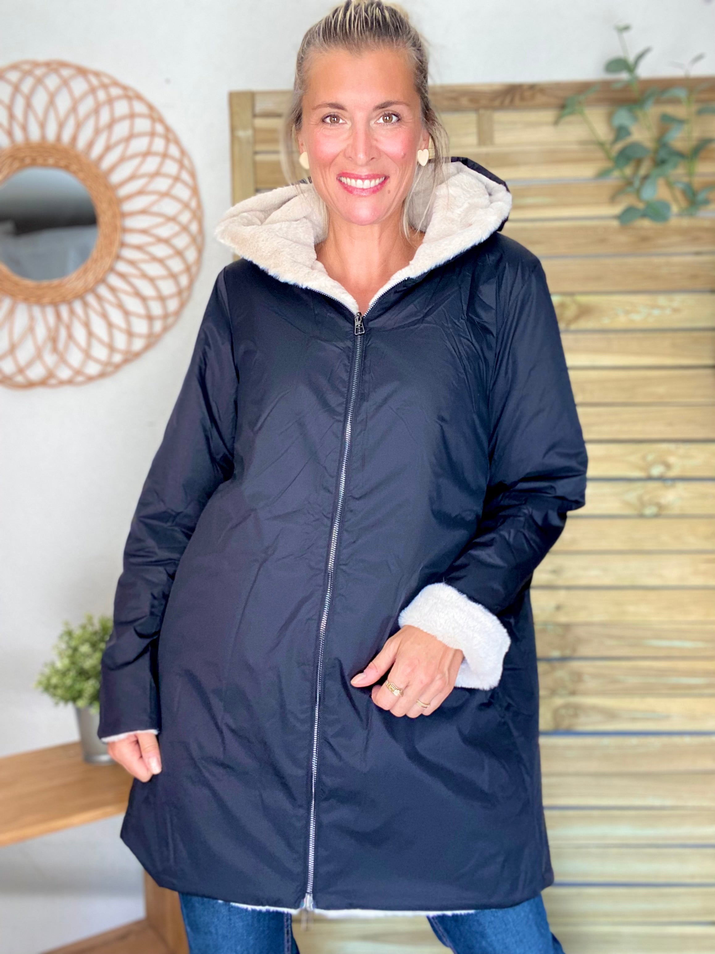 Parka Imperméable réversible fourrée Noir / Beige ALIX - LAURA JO