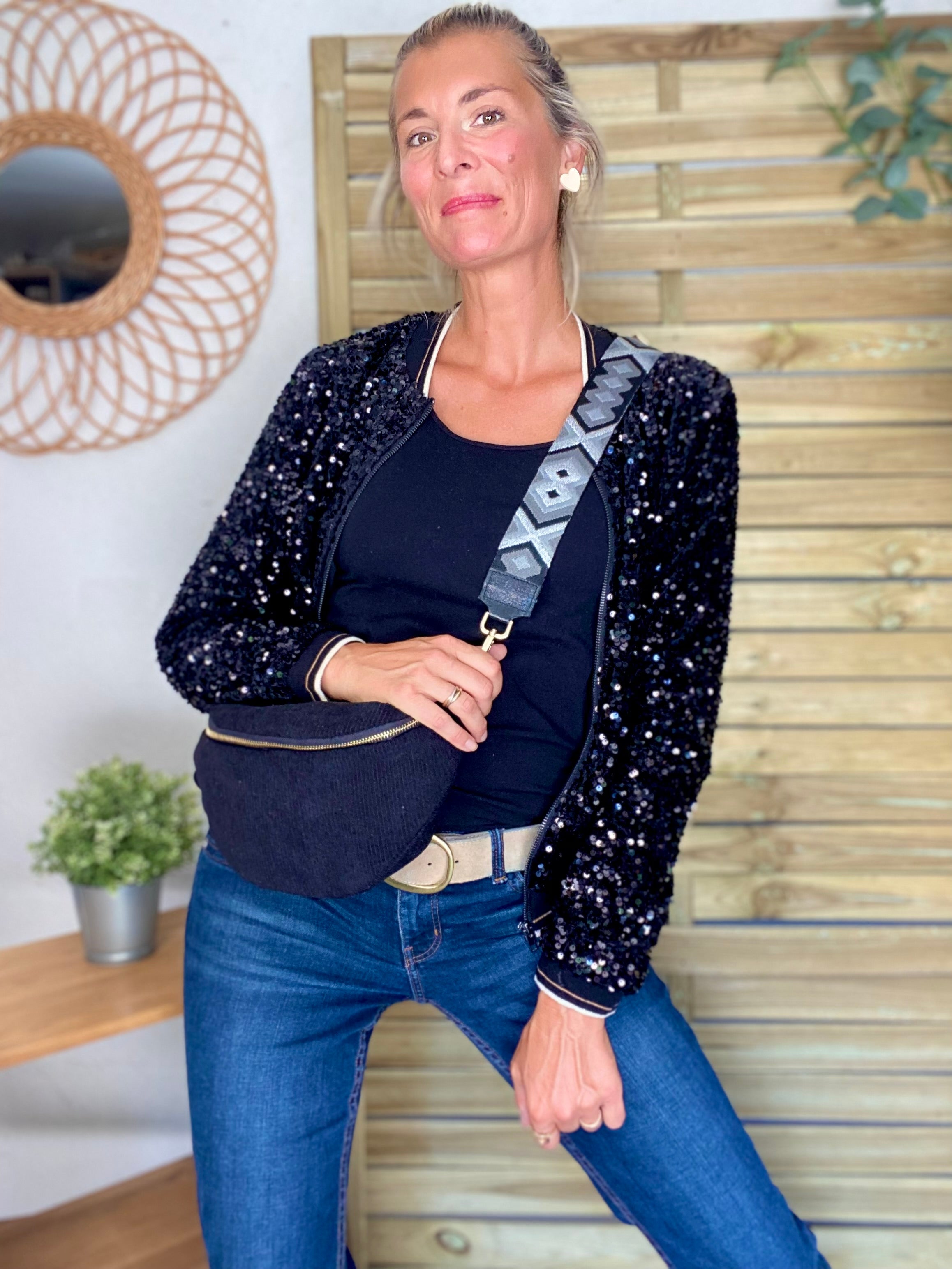Veste bombers avec sequins Noirs KIM