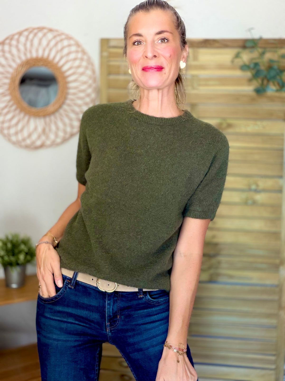 Pull laine et alpaga PEGGY - Kaki