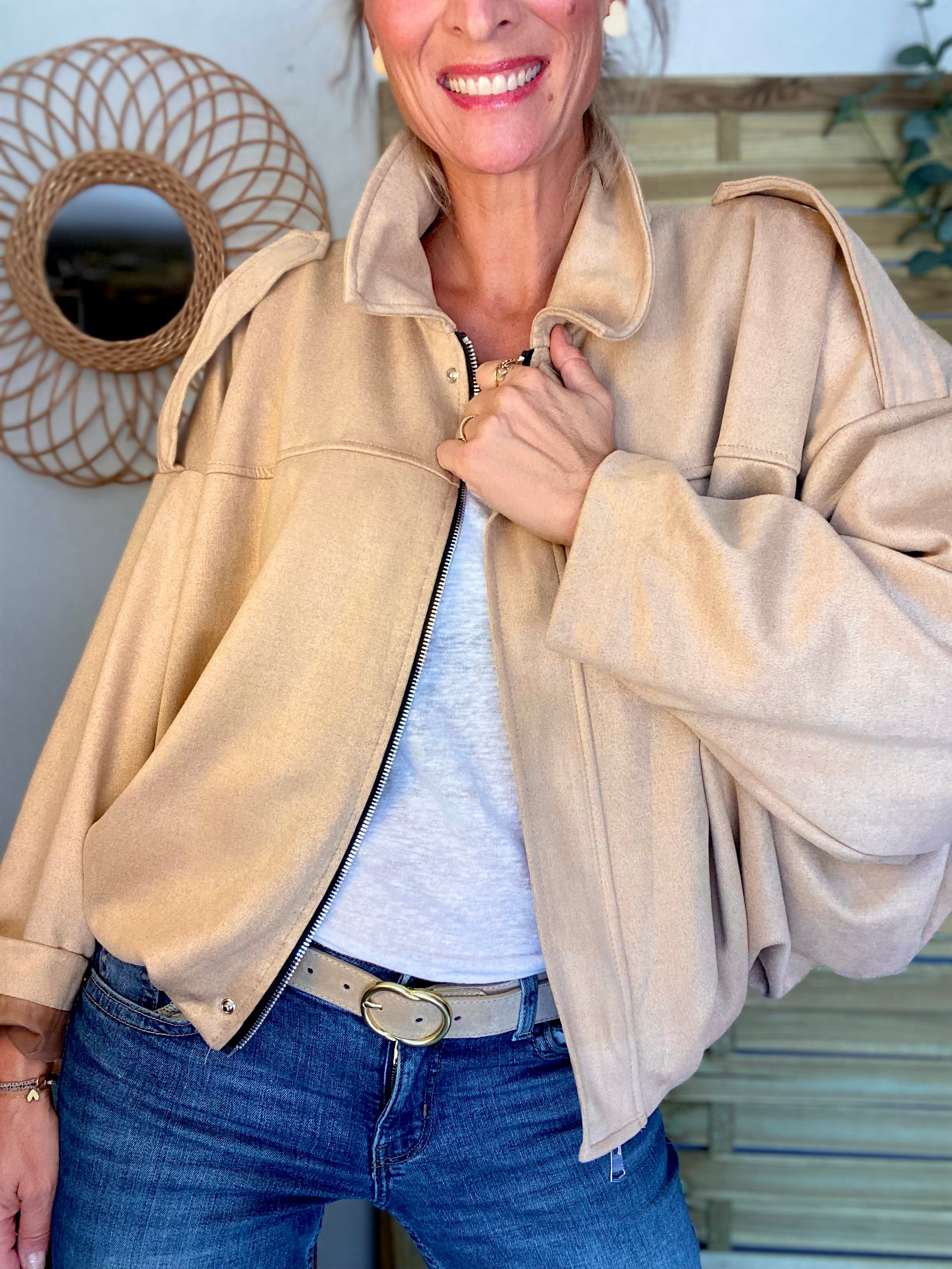 Veste oversize en suédine ISAAC - Camel clair