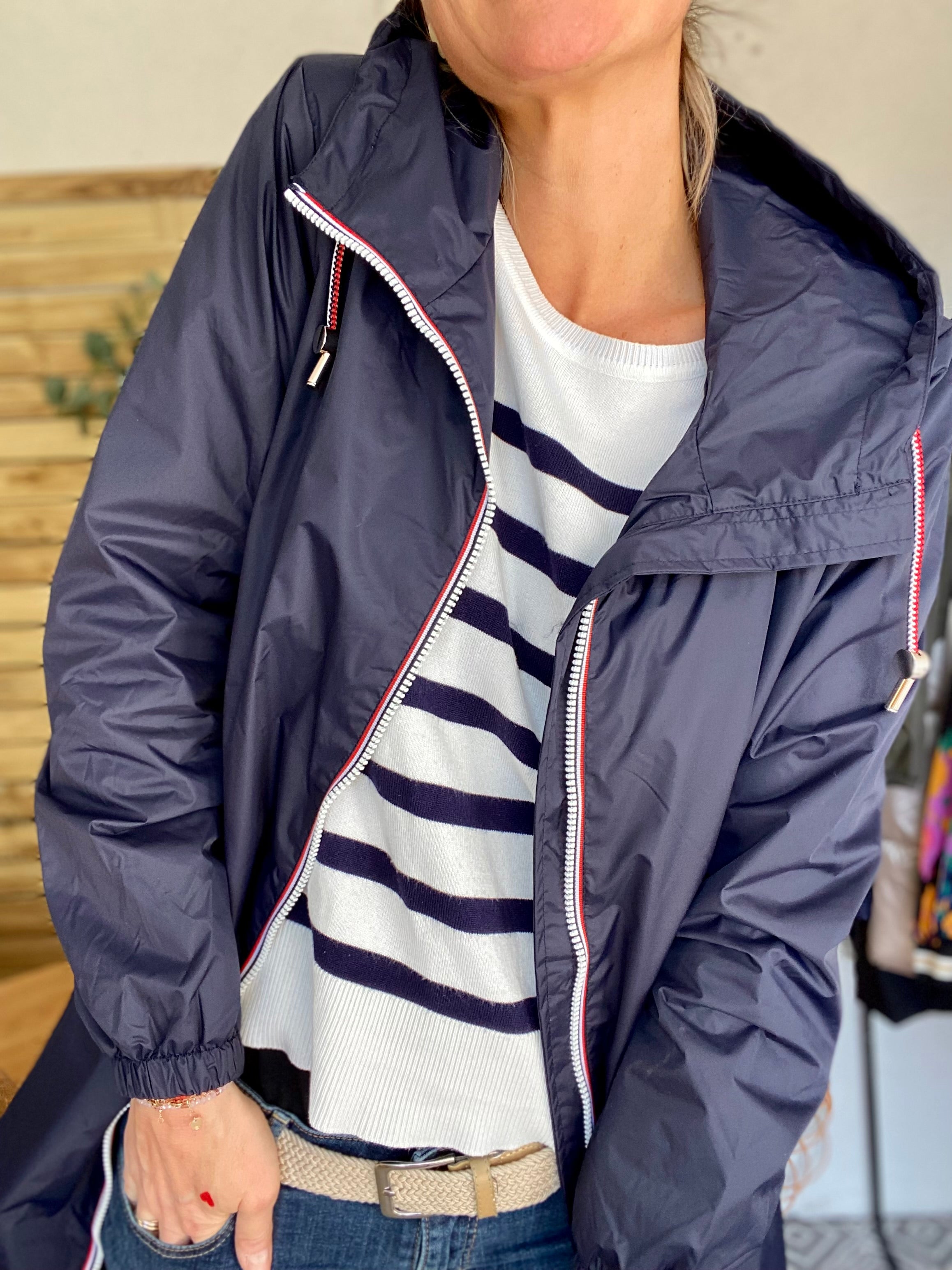 Imperméable mi-saison doublé SOLINE LONG - Bleu marine - Laura Jo