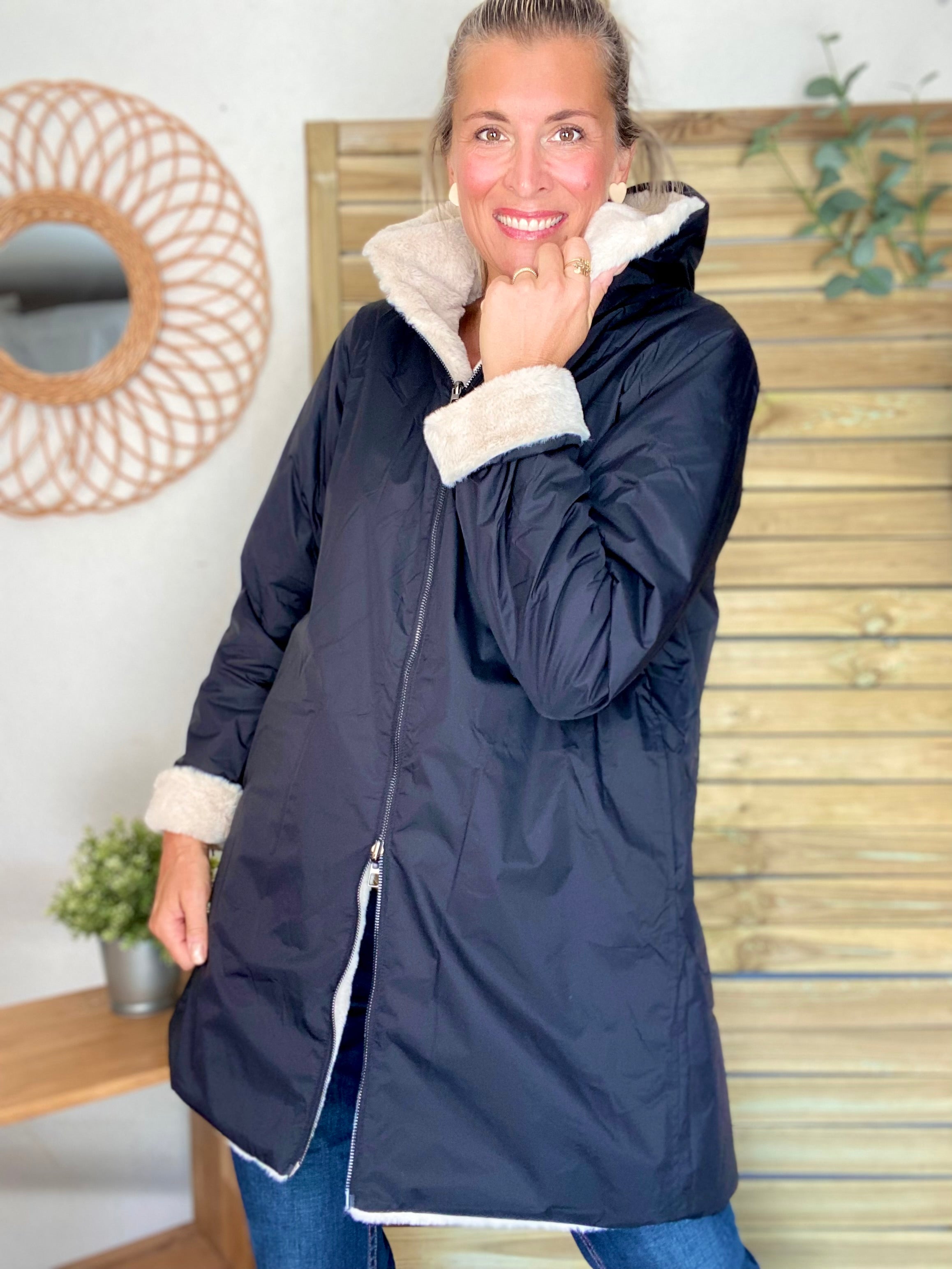 Parka Imperméable réversible fourrée Noir / Beige ALIX - LAURA JO