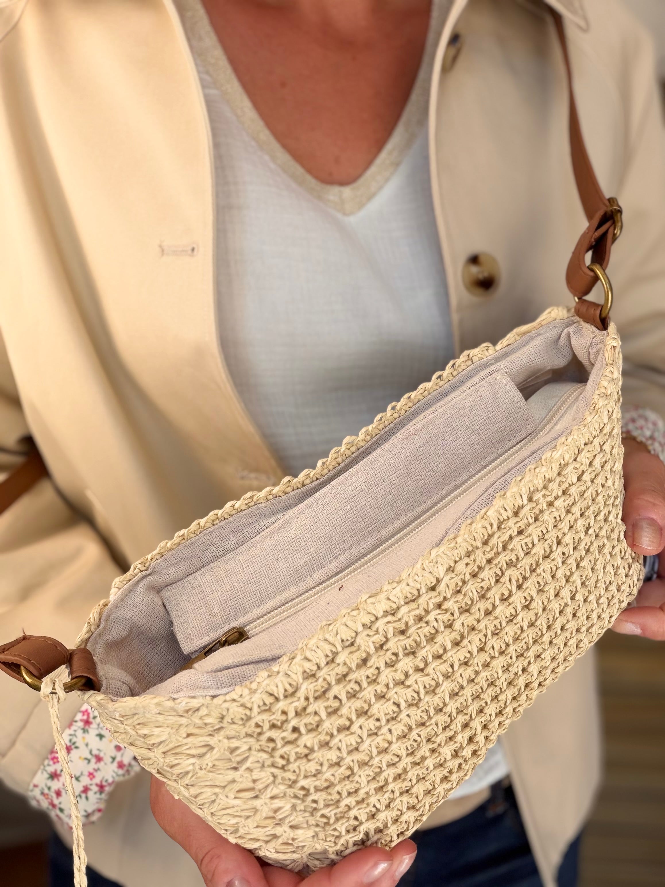Sac pochette en raphia CORA Beige