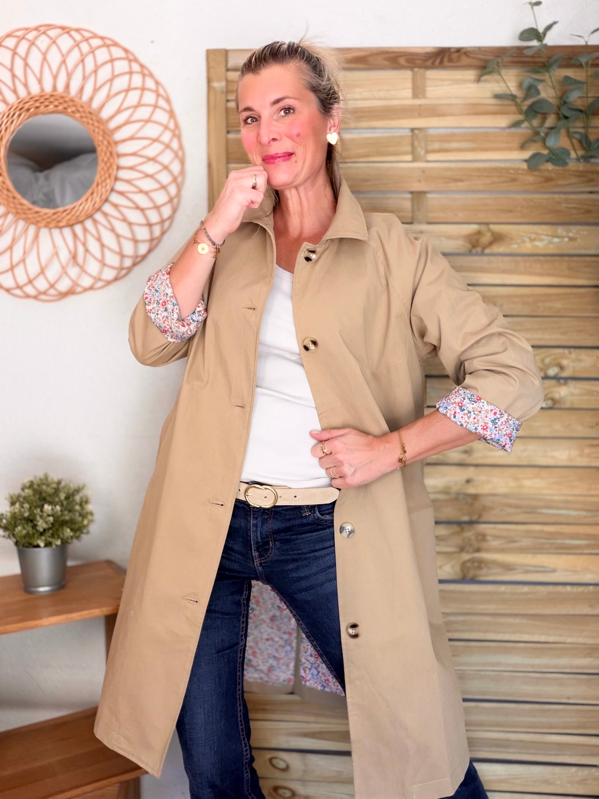 Veste Trench mi long en coton Camel avec Liberty CALLIE
