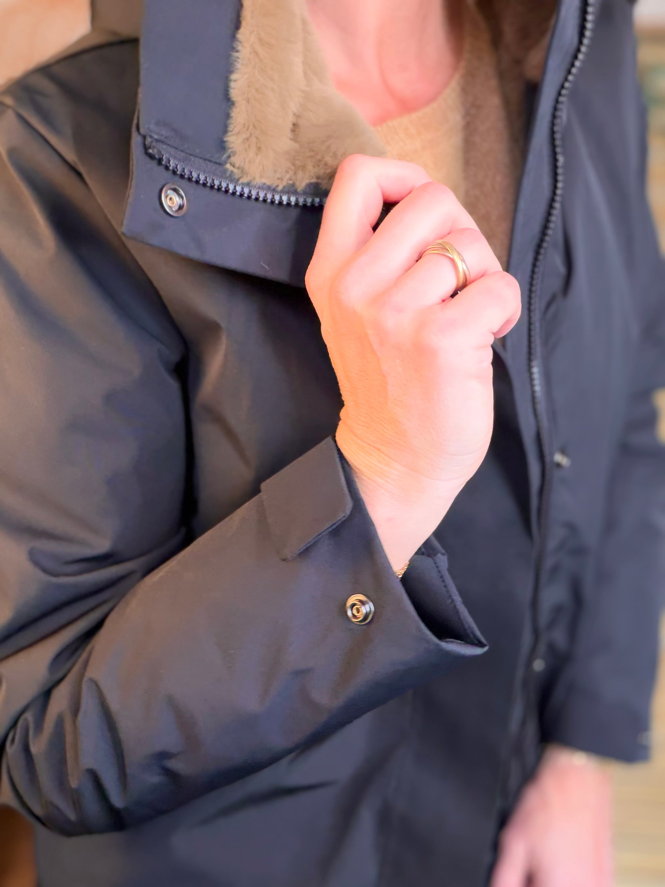 Parka fourrée imperméable AMBRE - Noir / Camel - LAURA JO