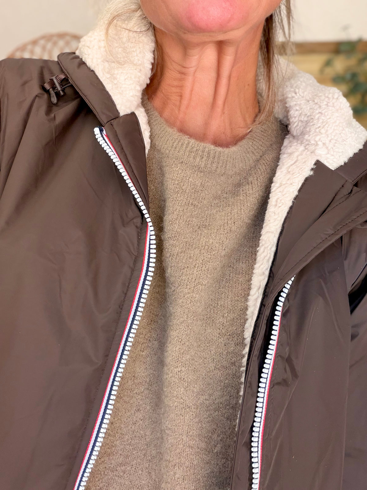 LAURA JO - Parka Imperméable LOUISE LONG Sherpa écru - Chocolat
