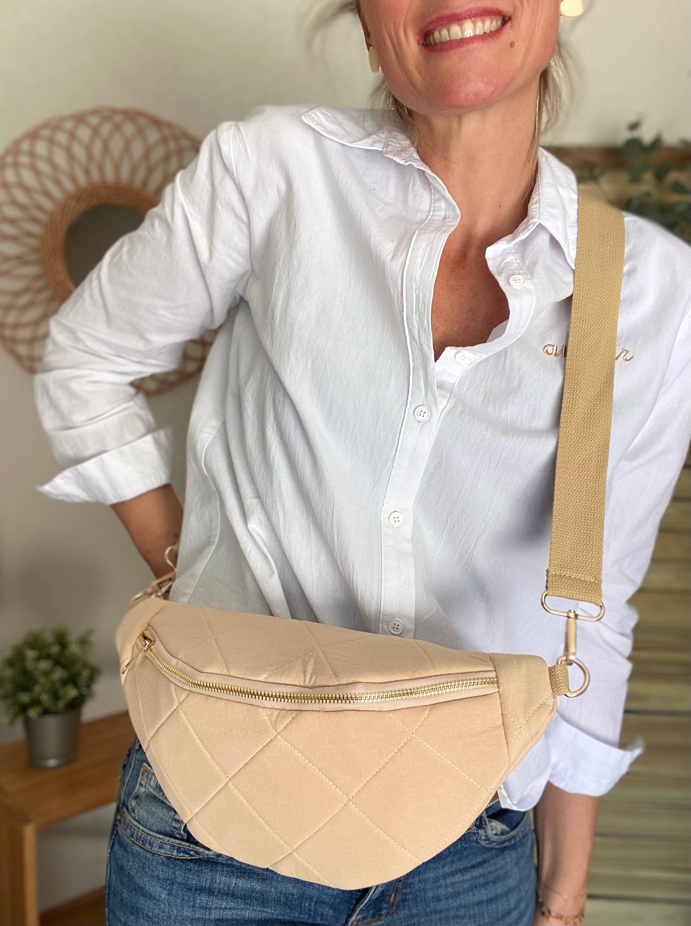 Sac banane XL gaze de coton surpiquée Ciao Boum - CARLY - Beige - FIN DE SÉRIE