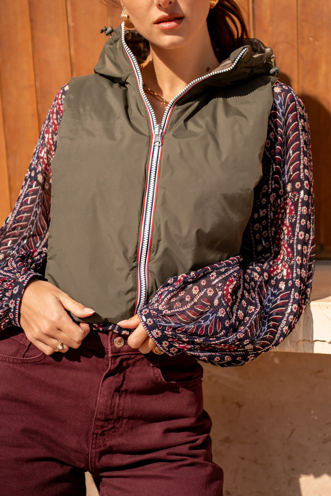 Col capuche amovible réversible  DANY - LAURA JO - Kaki / Doré