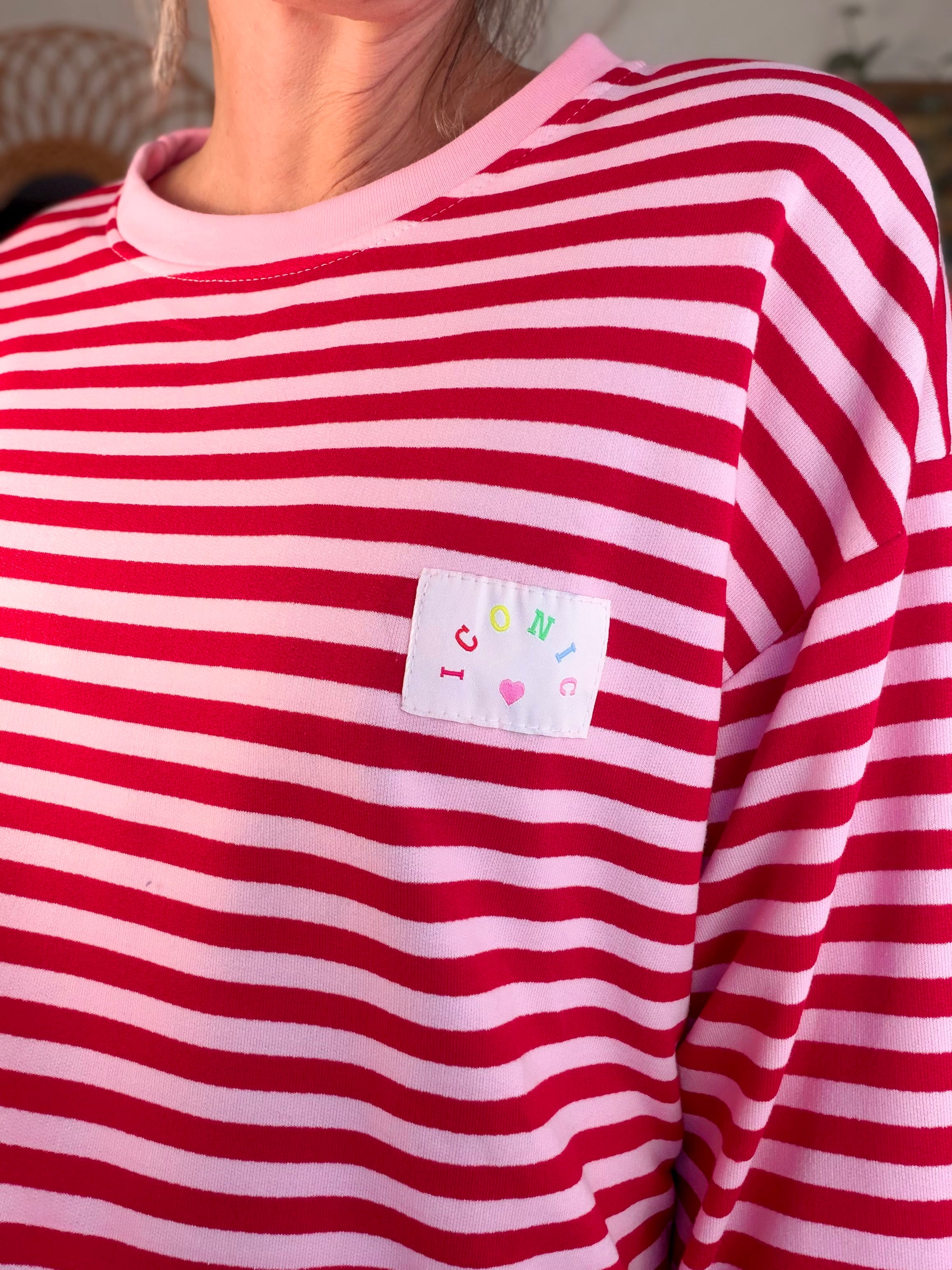 Sweat fin rayé ample Iconic CORALIE - Rouge / Rose
