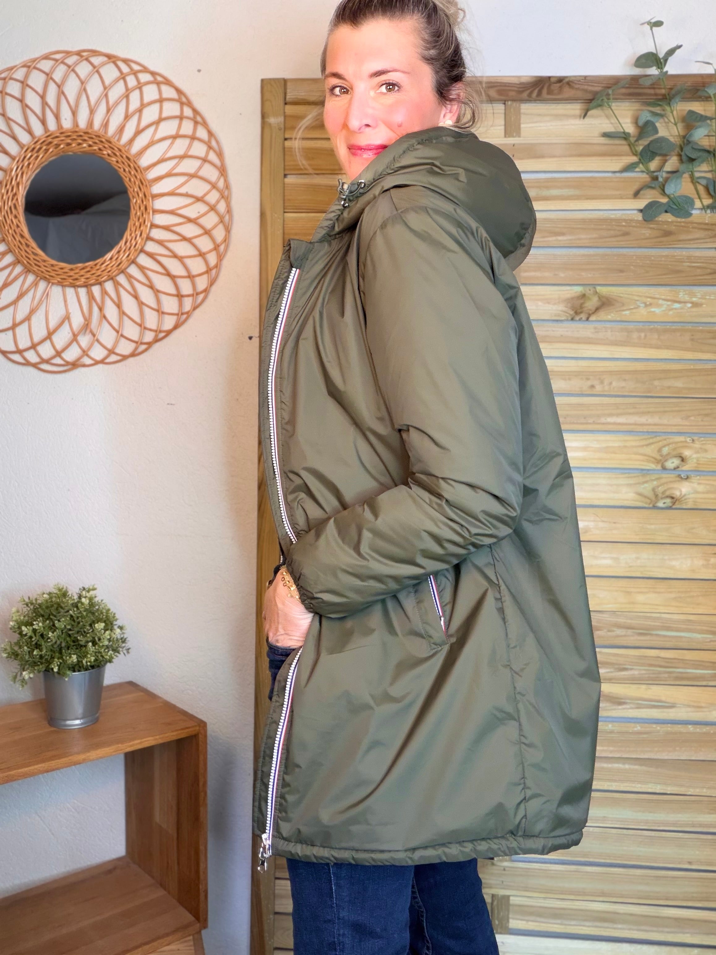 Parka Imperméable LOUISE LONG Sherpa écru - Kaki - LAURA JO