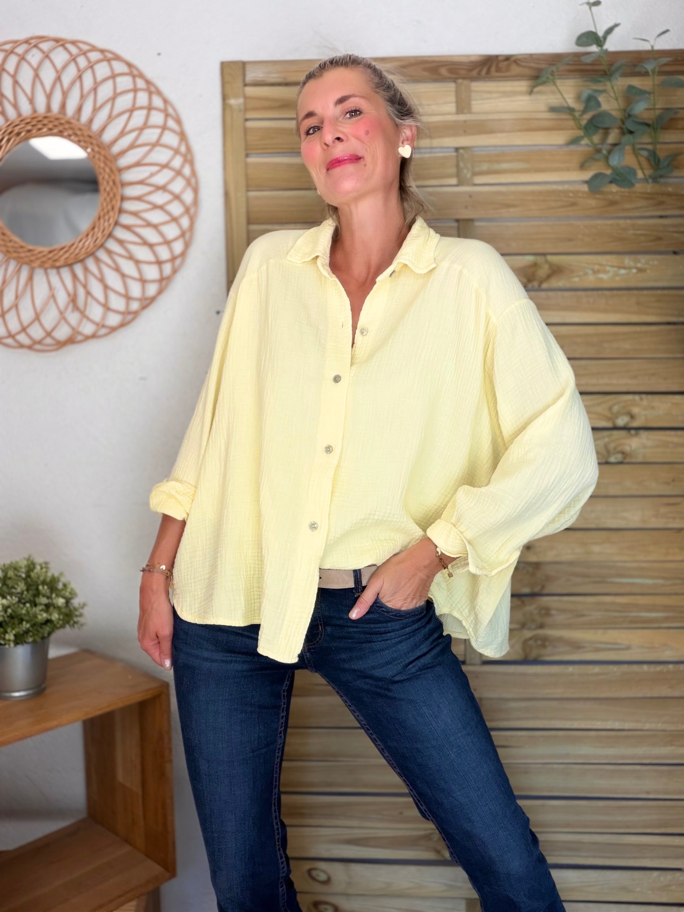 Chemise en gaze de coton unie FÉLICIA Jaune clair