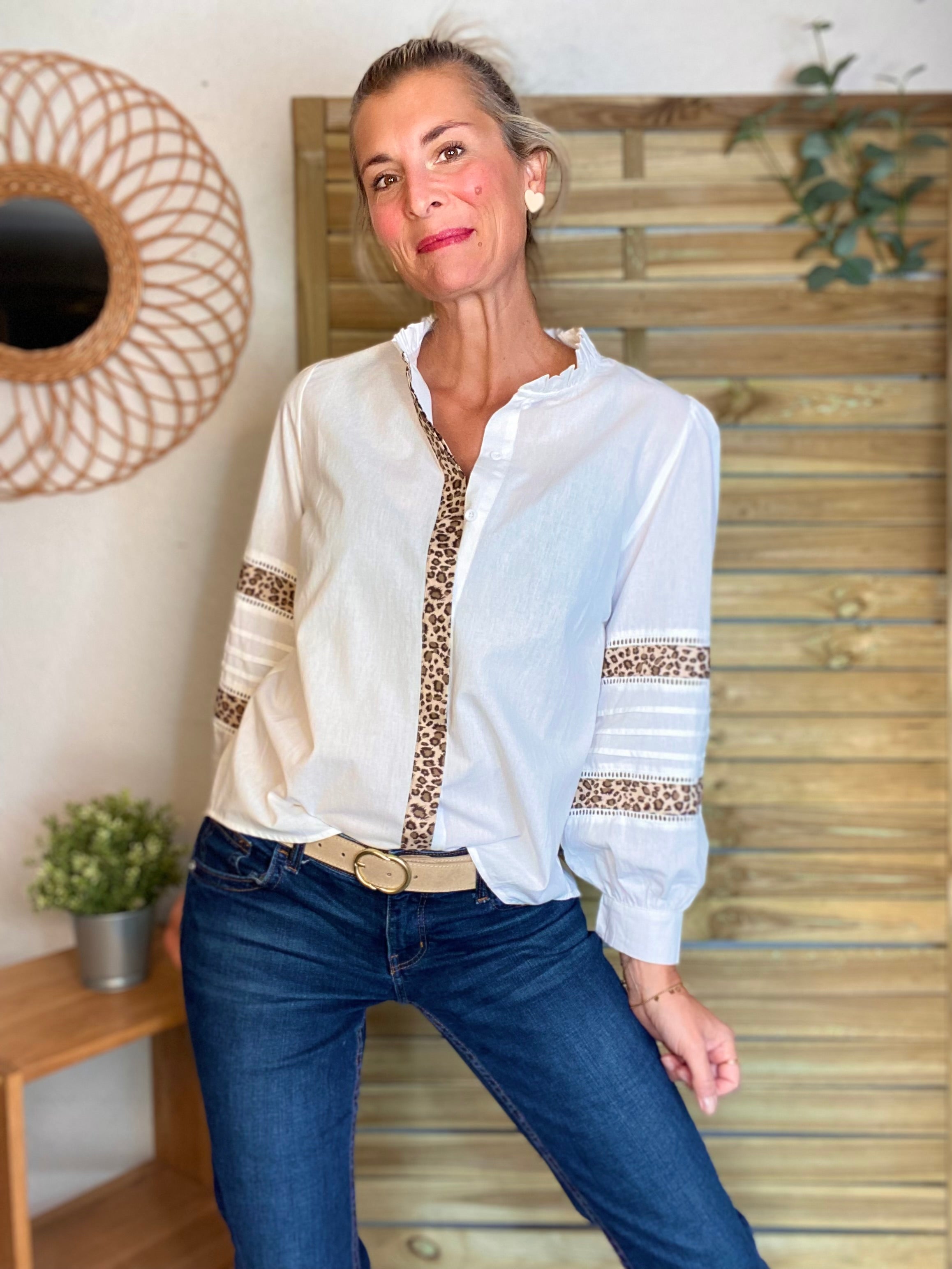 ⚡️ ARRIVAGE - Chemise coton détails Léo 🐆 SCARLETT Blanc
