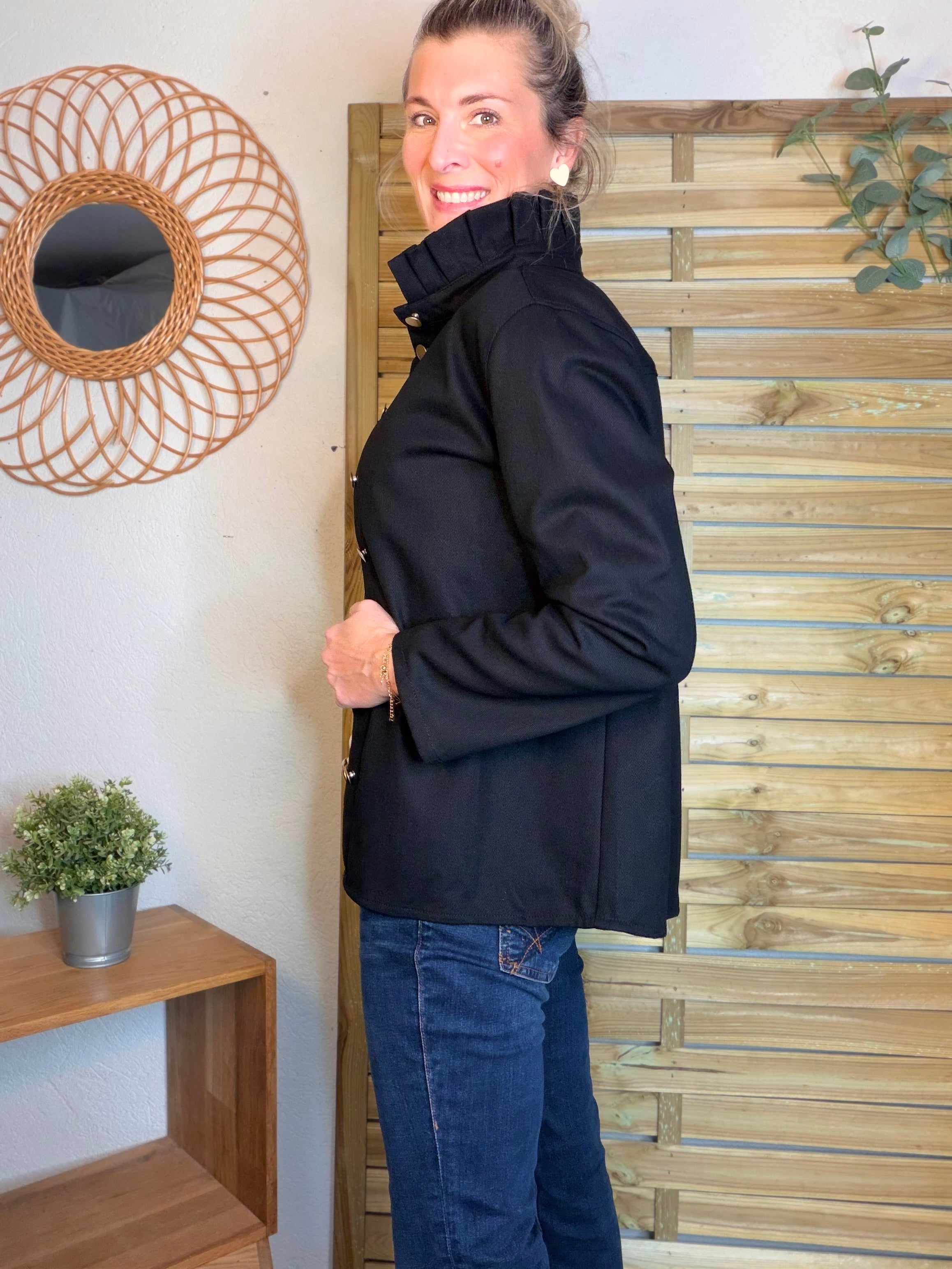 ⚡️ ARRIVAGE - Veste / Chemise en coton, col victorien volanté Beige taupe HILLARY - Noir