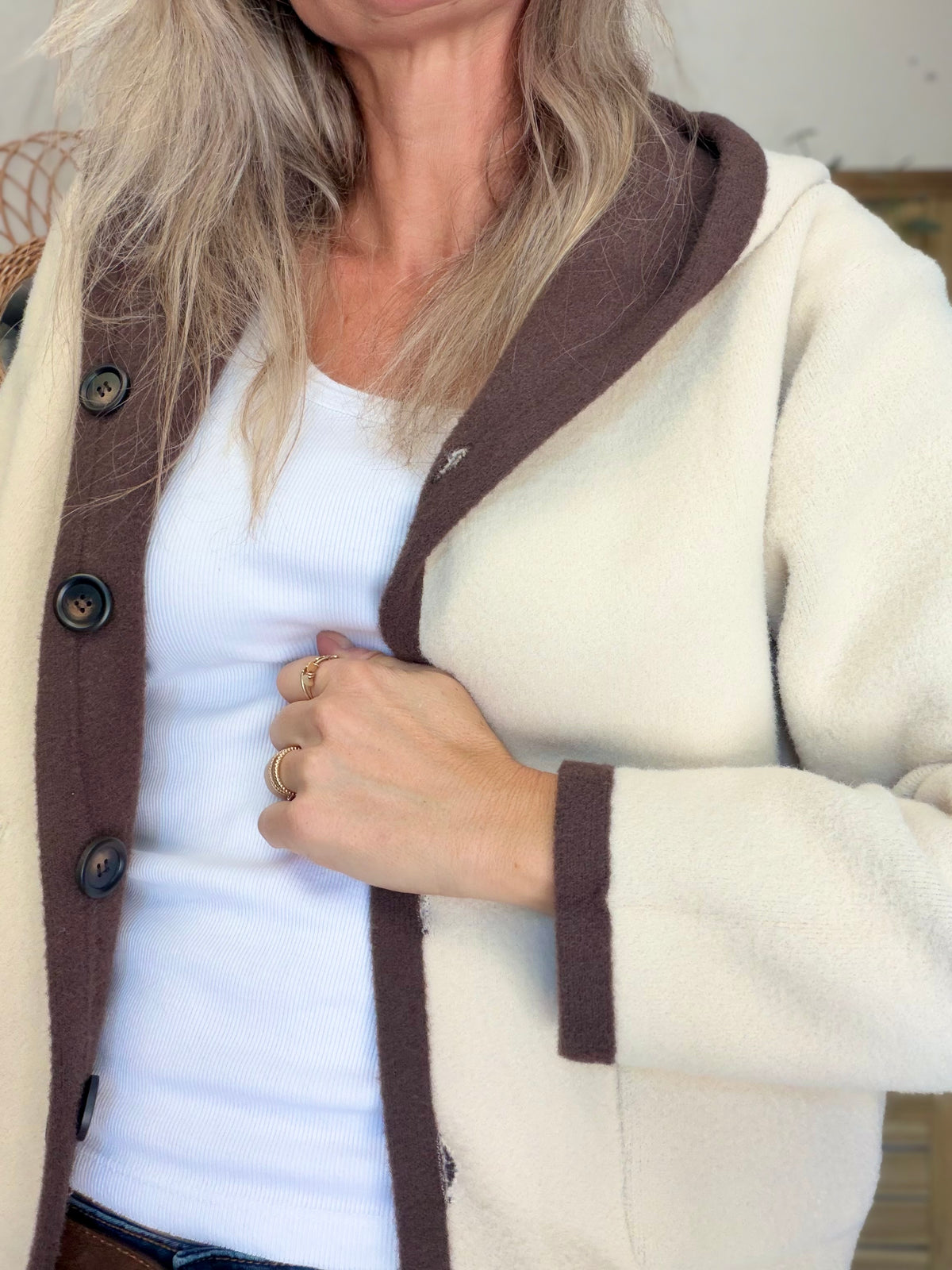Veste / Gilet chaud réversible avec capuche ORIANE Choco / Beige
