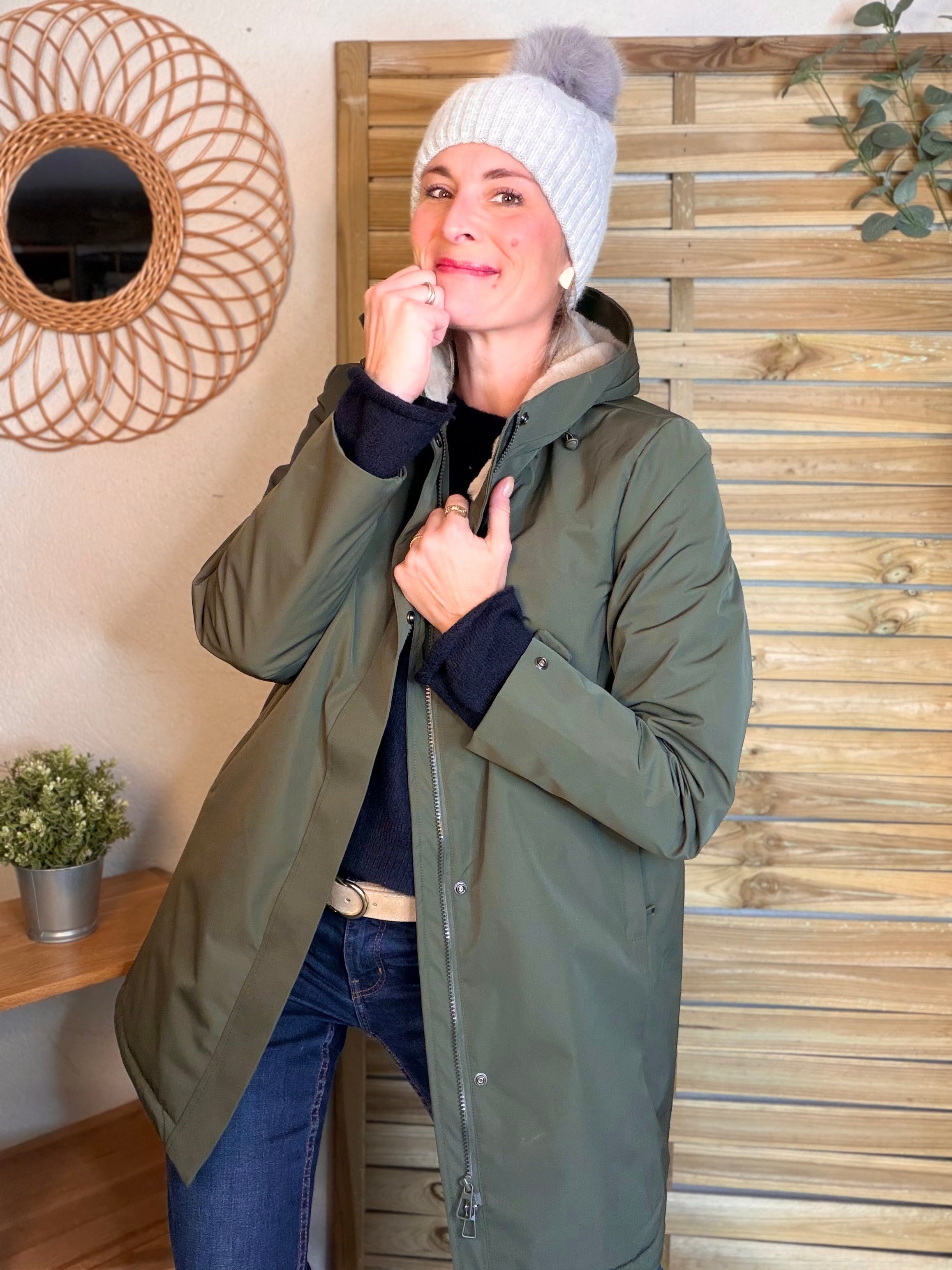 Parka fourrée imperméable AMBRE - Kaki / Beige - LAURA JO