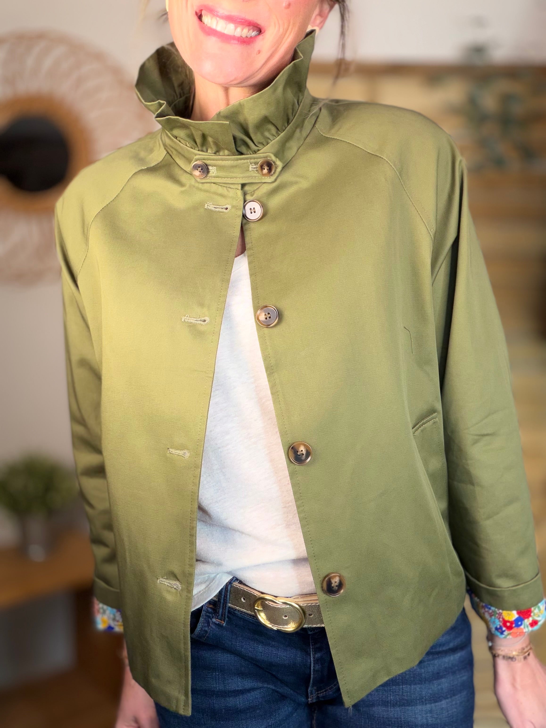 Veste Trench col victorien avec Liberty - VICKY Kaki