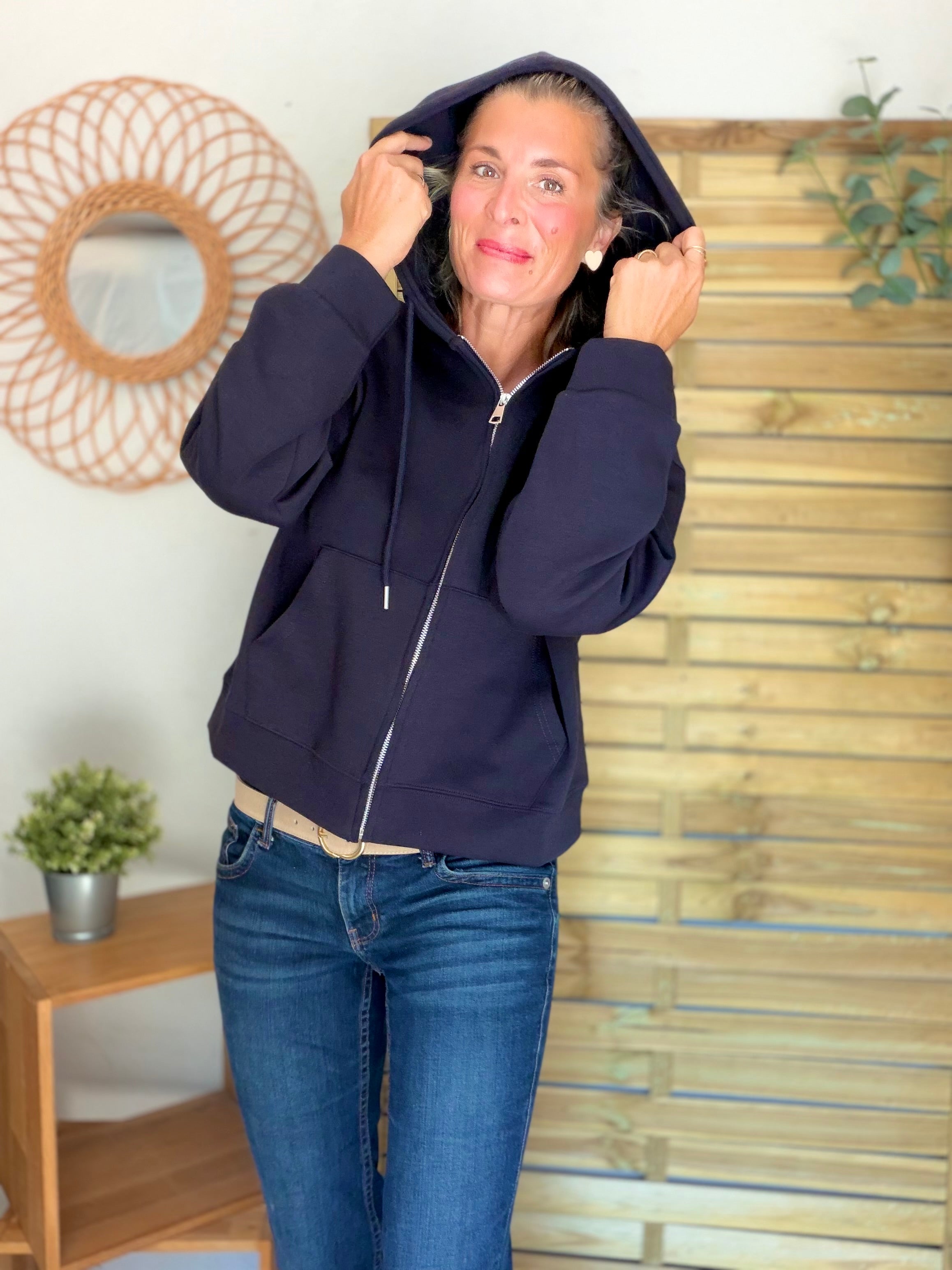 Hoodie sweat gilet strass (ailes)  CLOTHILDE - Bleu marine