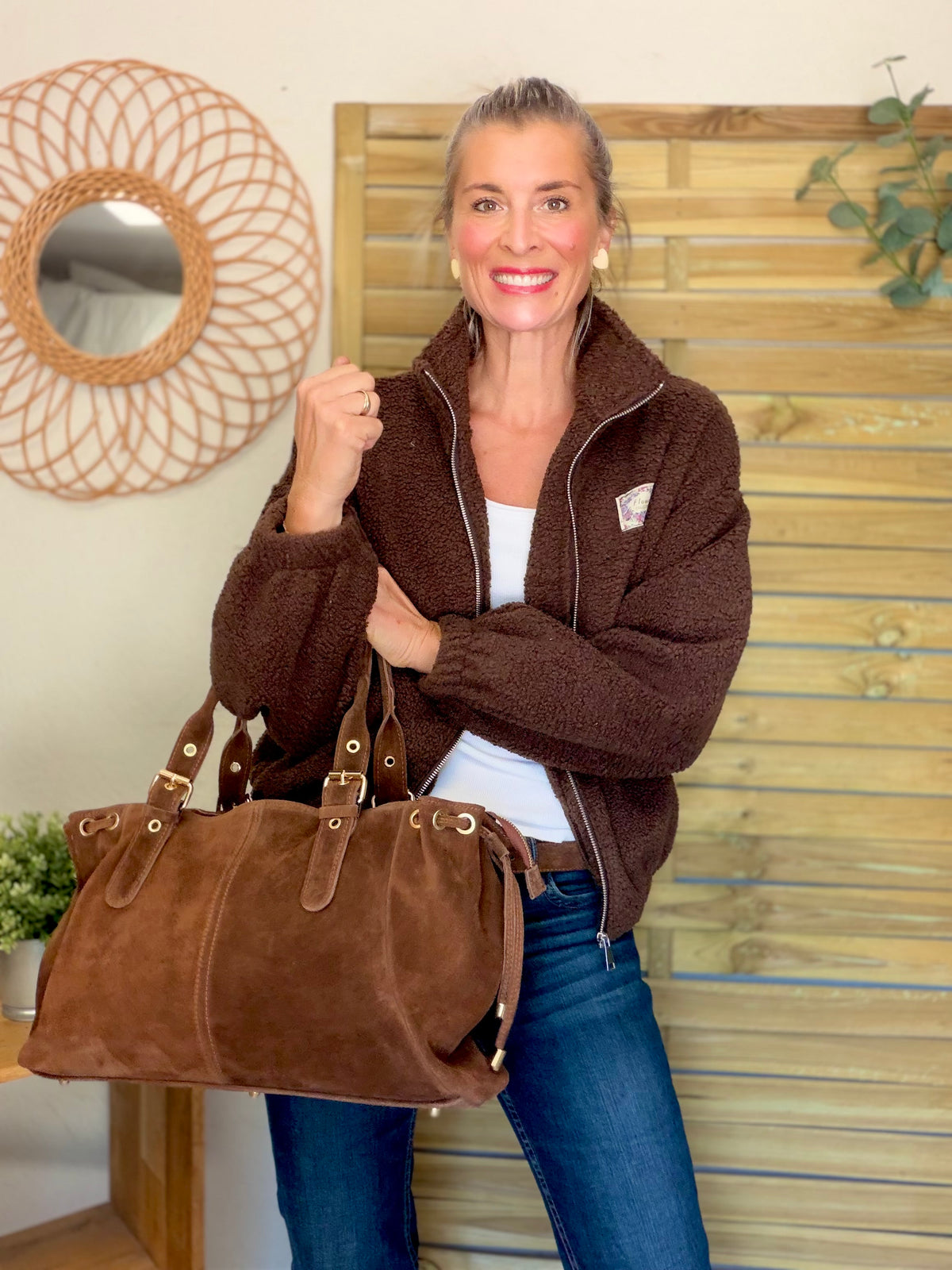 Veste Sherpa zippée LÉONIE Chocolat