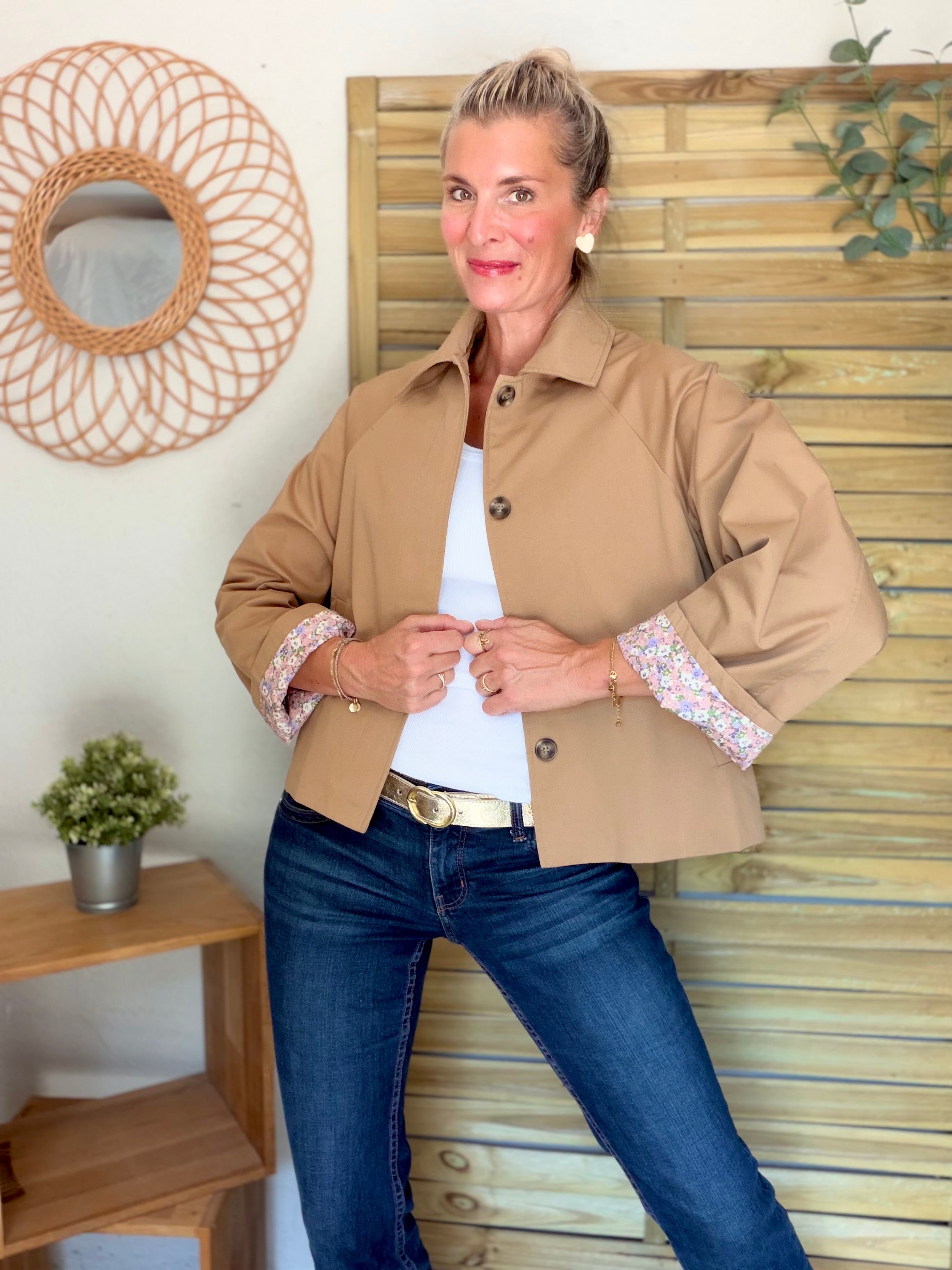 Veste Trench en coton Camel avec Liberty - MAHAUT - LILI et LALA