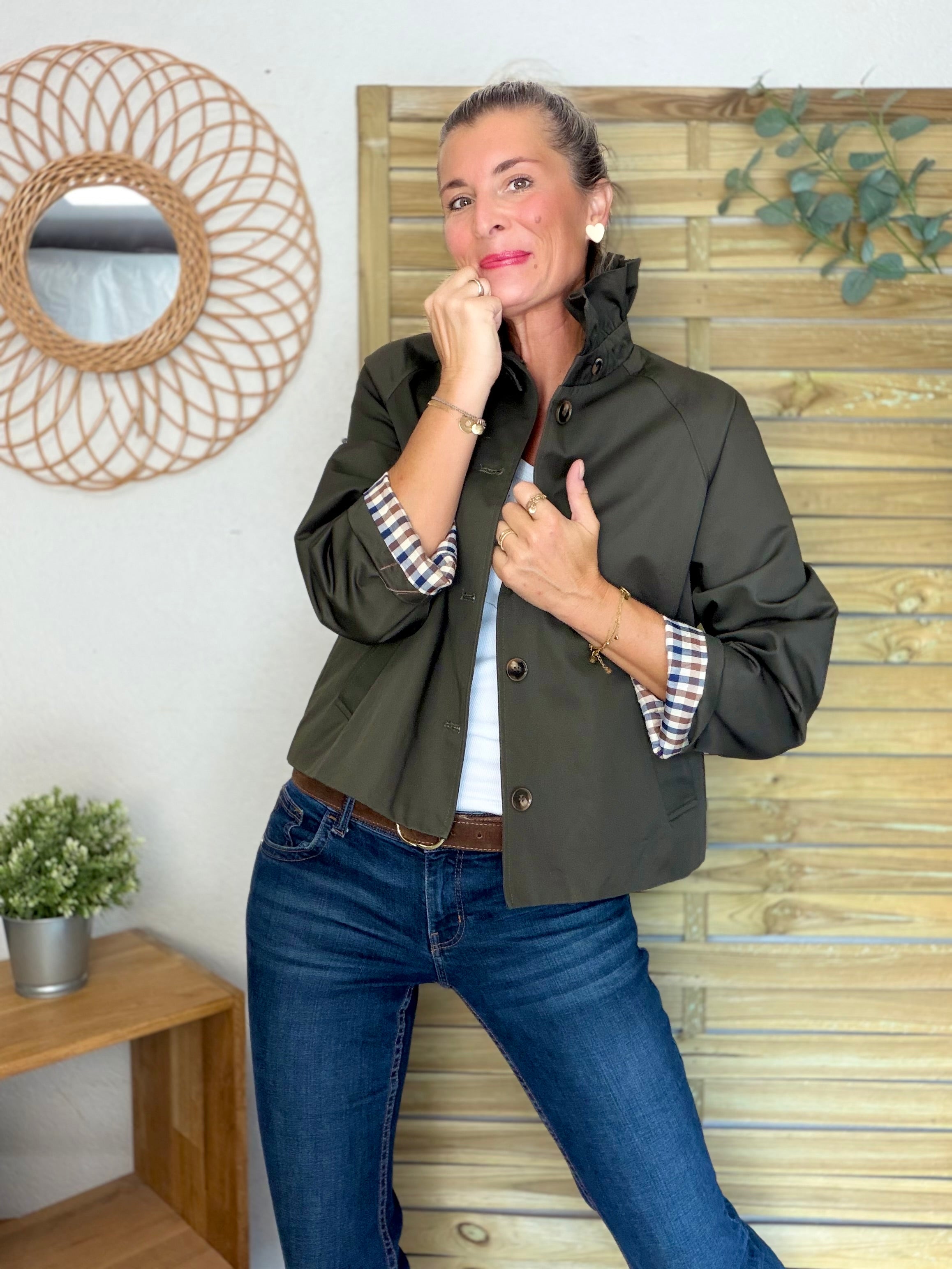 Veste Trench col victorien doublure carreaux - VICTORIA Kaki foncé
