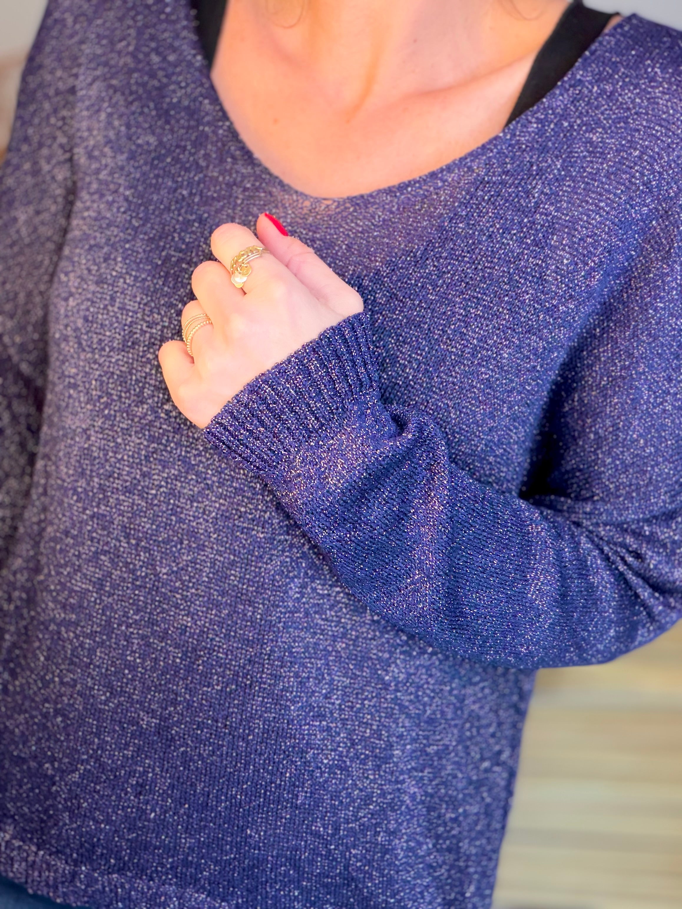 Pull maille lurex et étoile ⭐️ POLLY - Marine / Doré