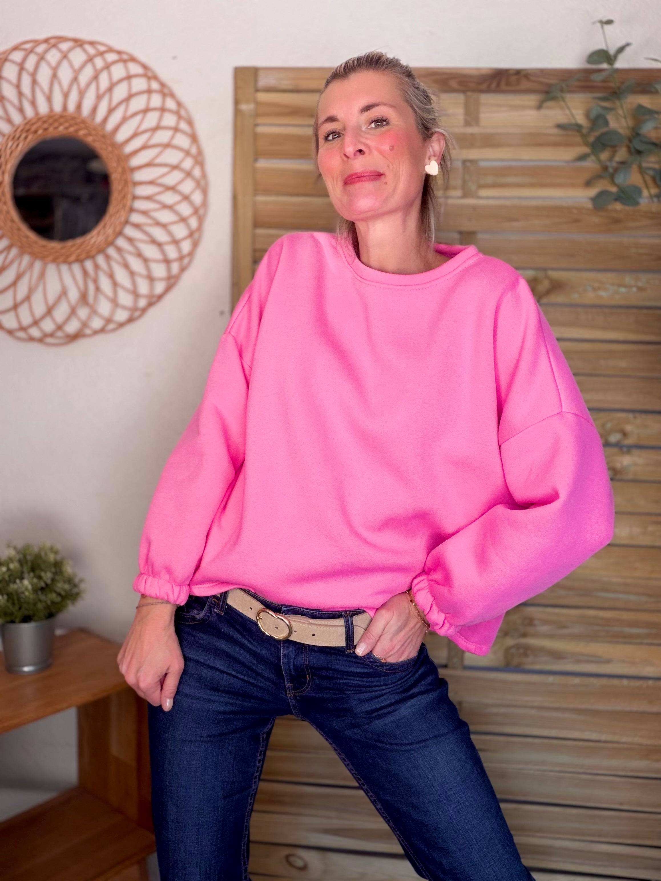 Sweat molleton oversized BISOU Rose / Rouge - MIKA