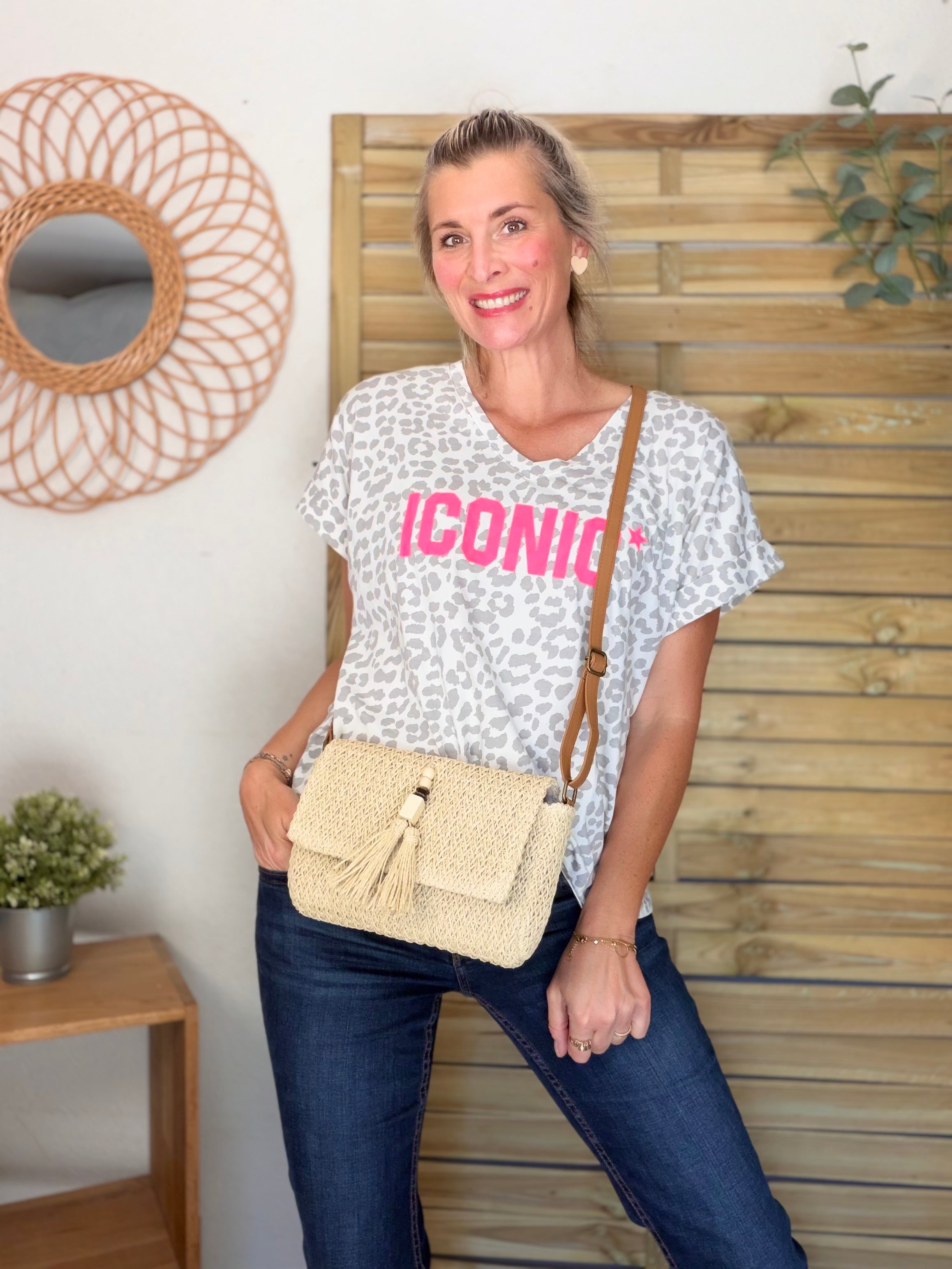Sac à main en raphia ISORA Beige